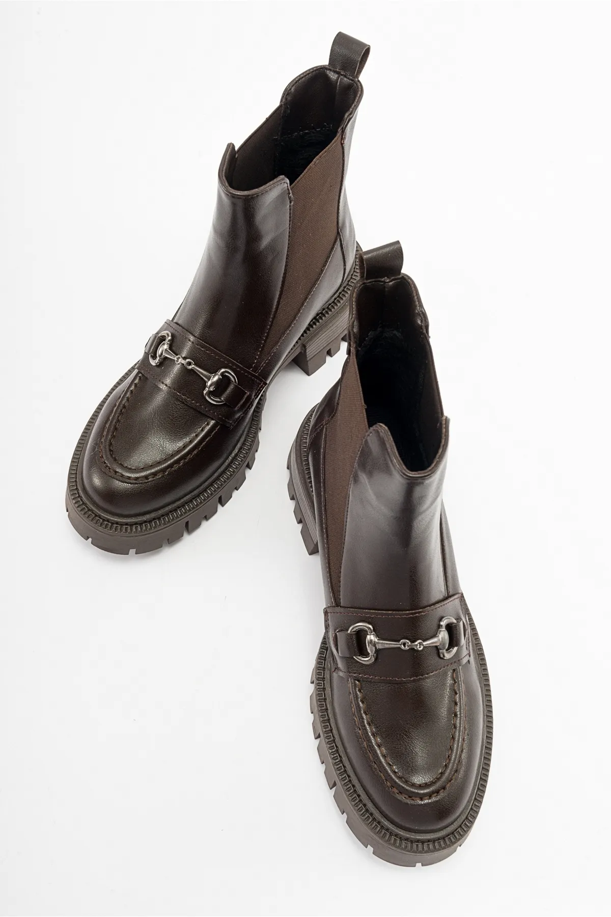 LuviShoes  VESPER Braune Chelsea-Stiefel für Damen mit Schnalle