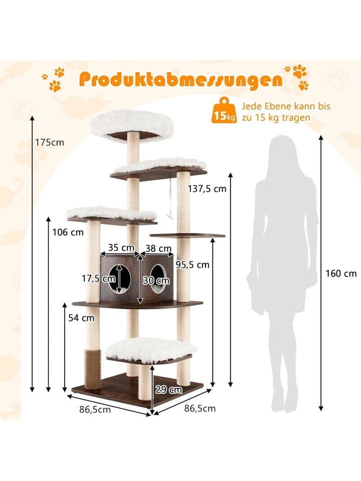 COSTWAY 175cm Kratzbaum in Braun günstig kaufen 175 cm