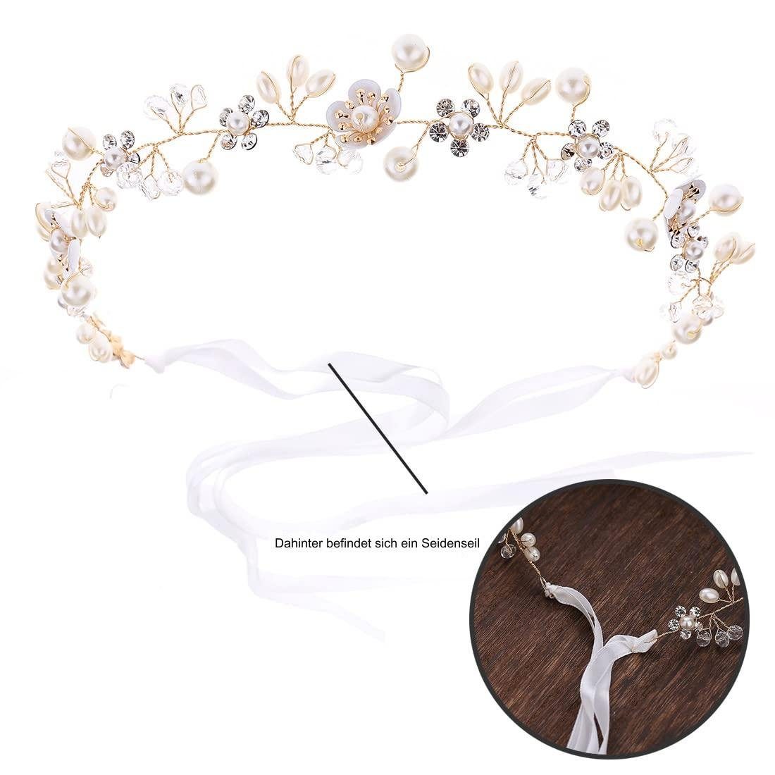 COUNJOYING Haarband Braut Haarband Silber Kristall Braut Hochzeit Accessoires Party Gold, 1-tlg.