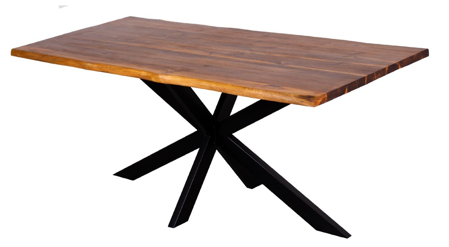 bene living Baumkantentisch Turin - 160 - 200 x 90 cm - Akazienholz, Massivholz - Gestell Kreuz-Form - 3,5 cm Tischplatte - Esszimmer, Büro