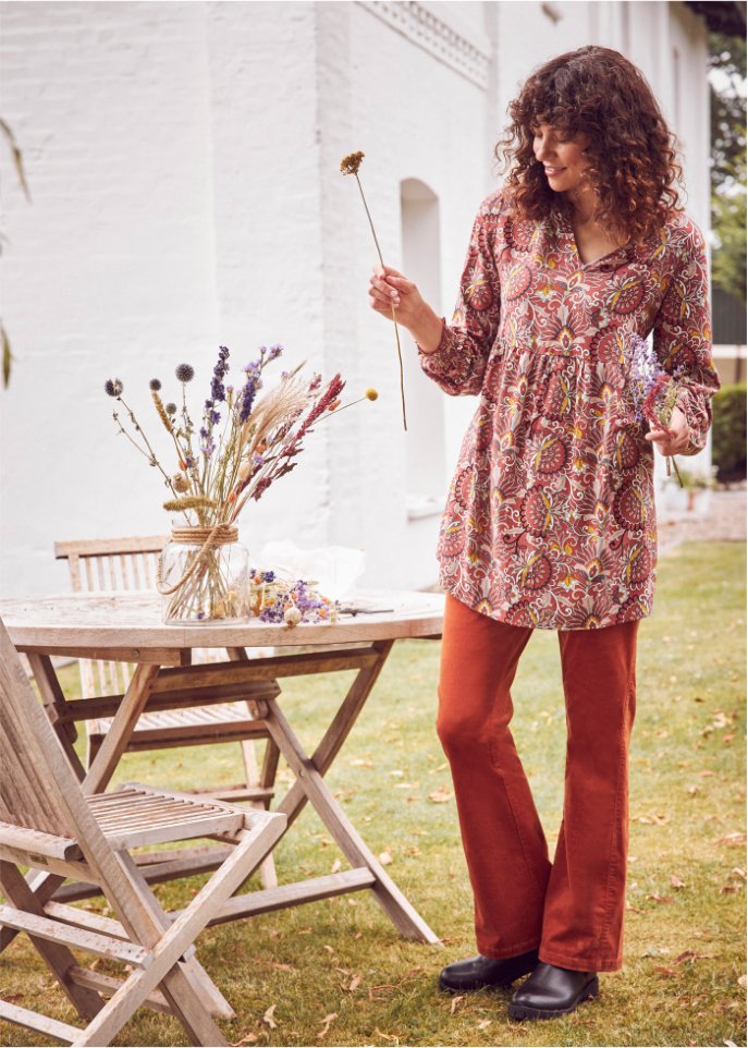 Stretch-Cord-Schlaghose mit High-Waist-Bequembund