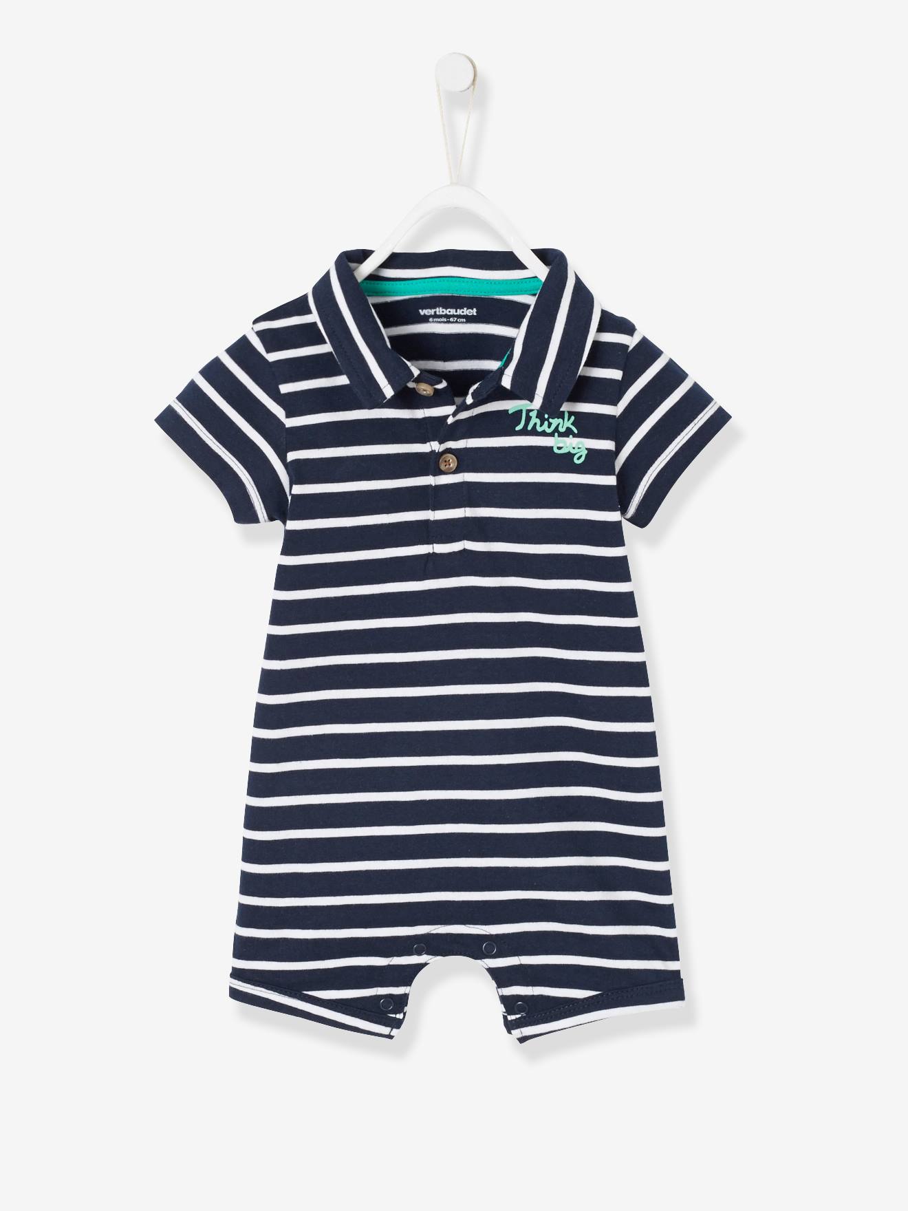 Vertbaudet Kurzoverall Jungen Baby, Polokragen Oeko-Tex - karamell gestreift