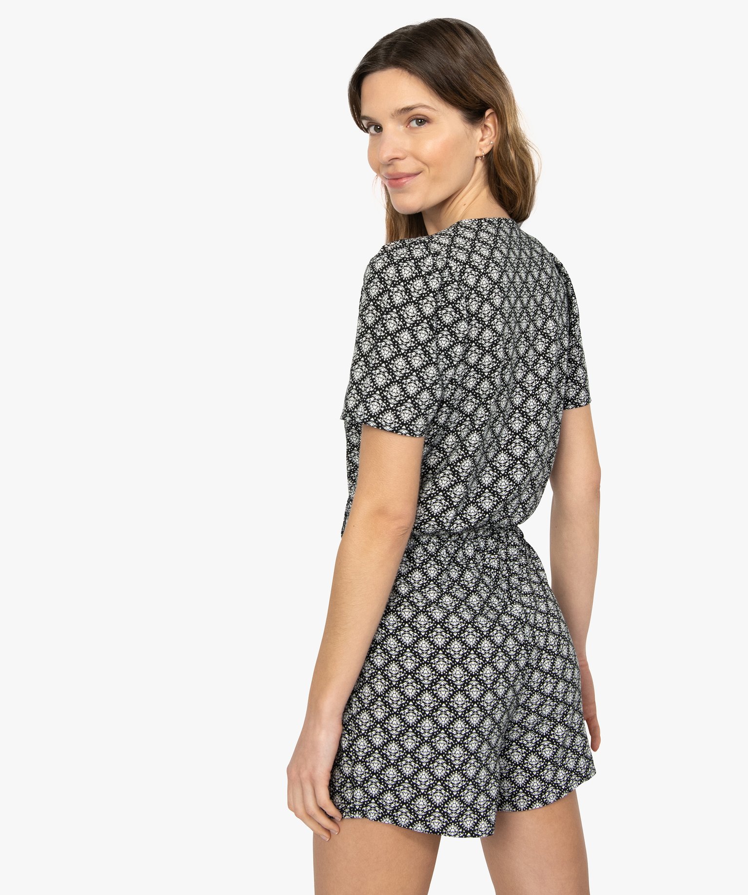 Combishort femme à motifs fleuris et manches courtes imprime | GEMO