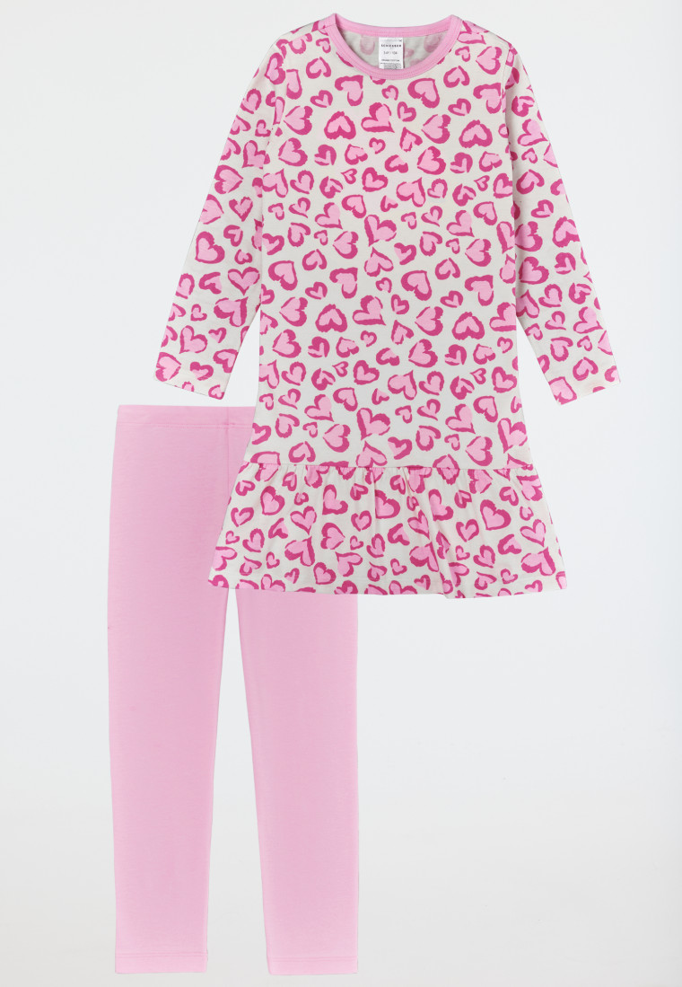 Schlafanzug lang Organic Cotton Volant Leggings Herzen rosé - Girls World