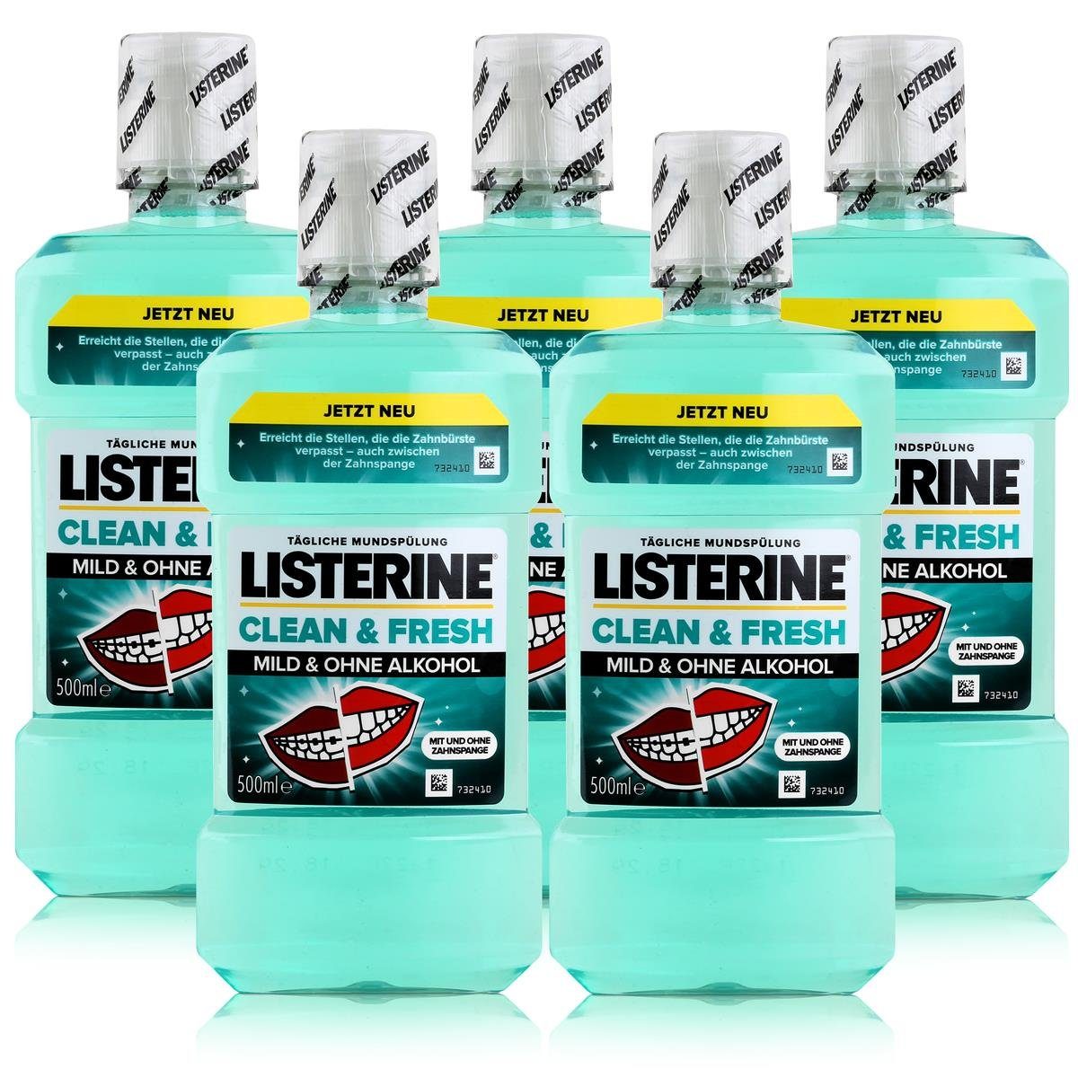 Listerine Mundspülung, Listerine Clean & Fresh Mild & ohne Alkohol 500ml Mundspülung (5er Pac