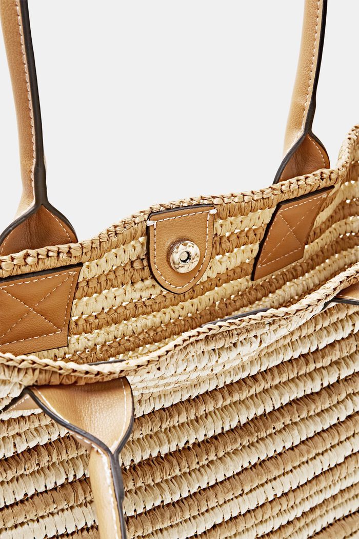 Tote Bag aus Raffia mit Henkeln in Lederoptik