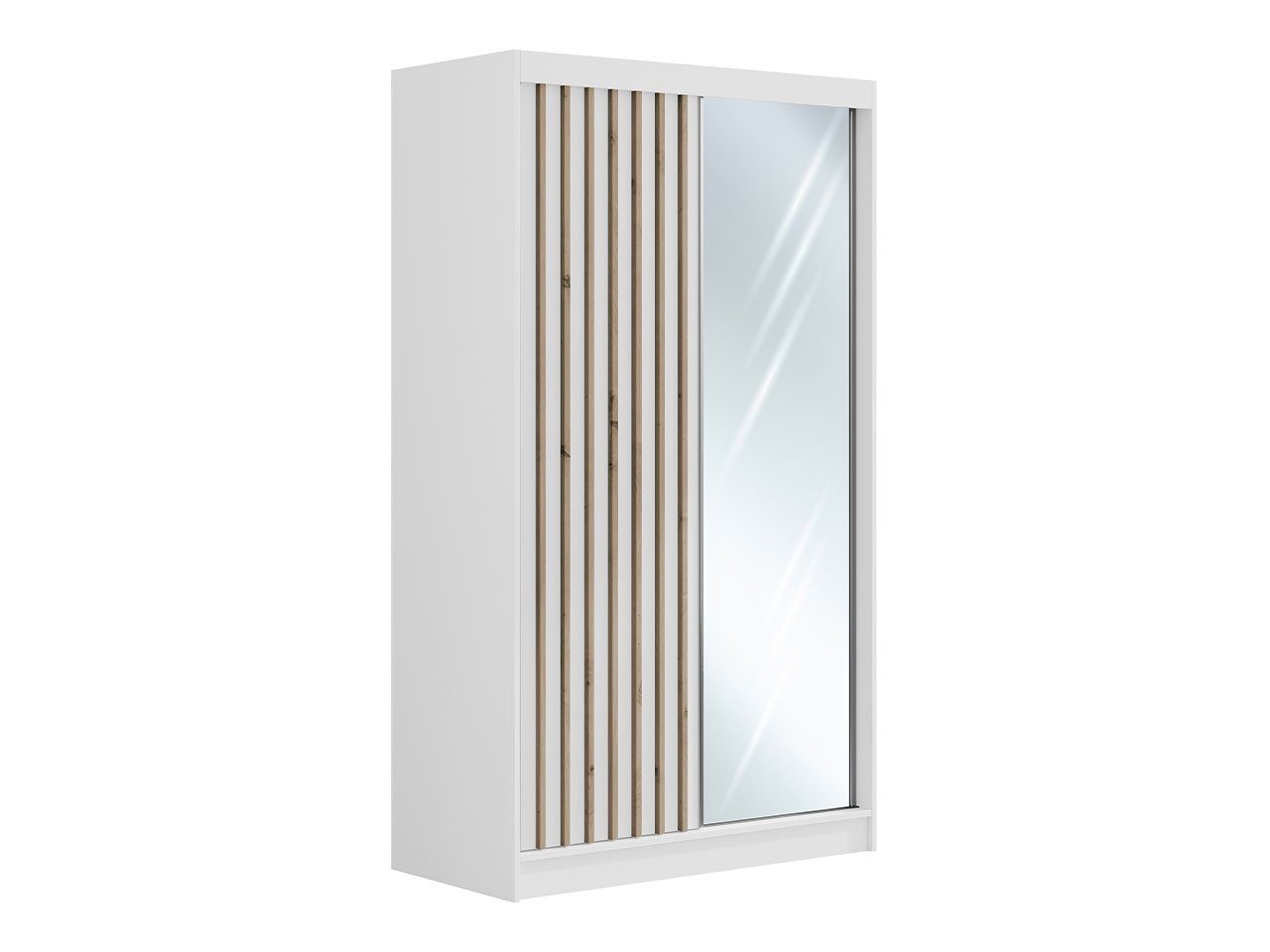 MKS MÖBEL Kleiderschrank LAOS Schlafzimmerschrank 120 cm, weißer Schiebeschrank, mit Lamellen