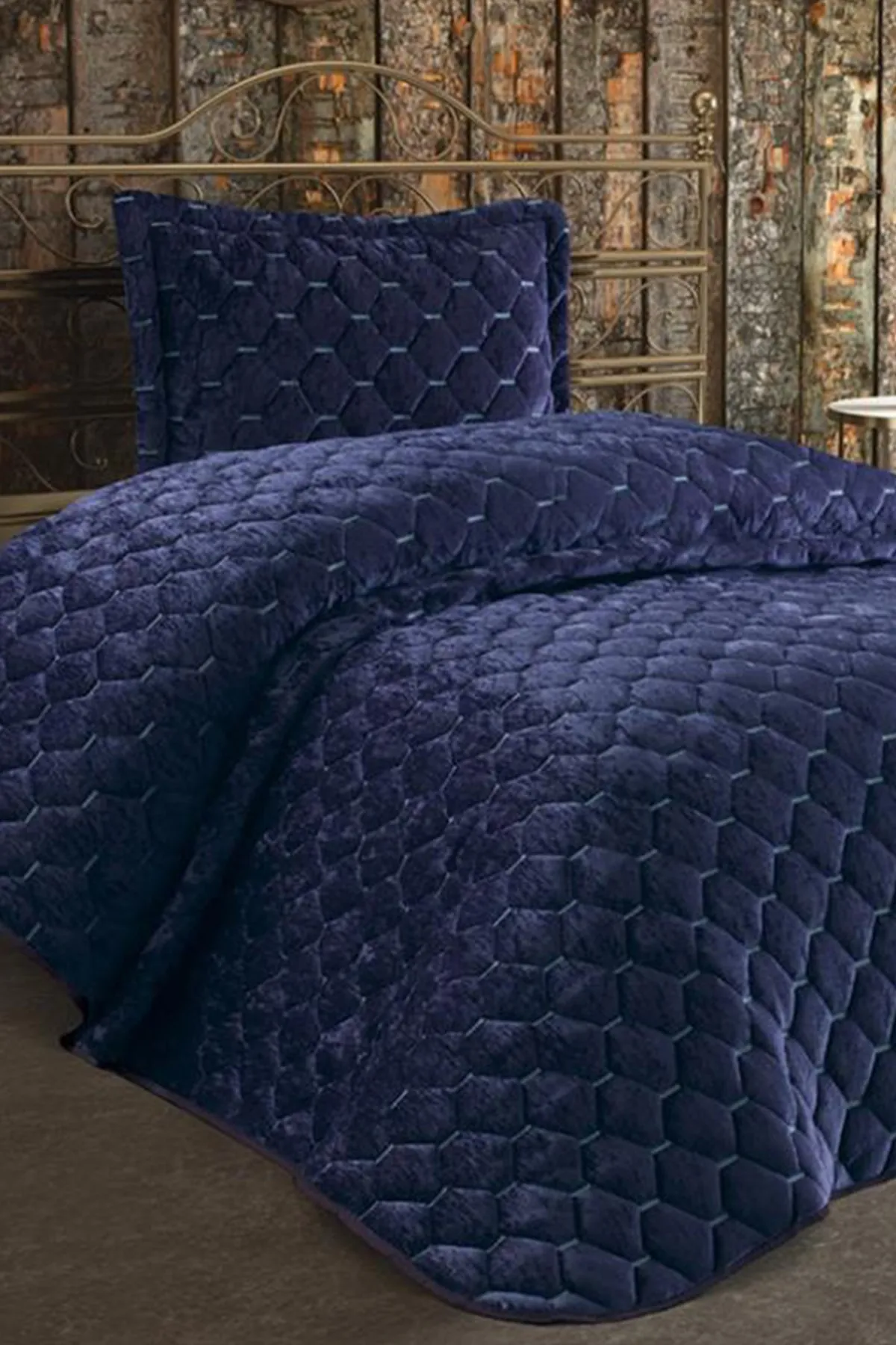 Çeyiz Diyarı  Tagesdecke für Einzelbett Lima mit Samtfüllung, Marineblau