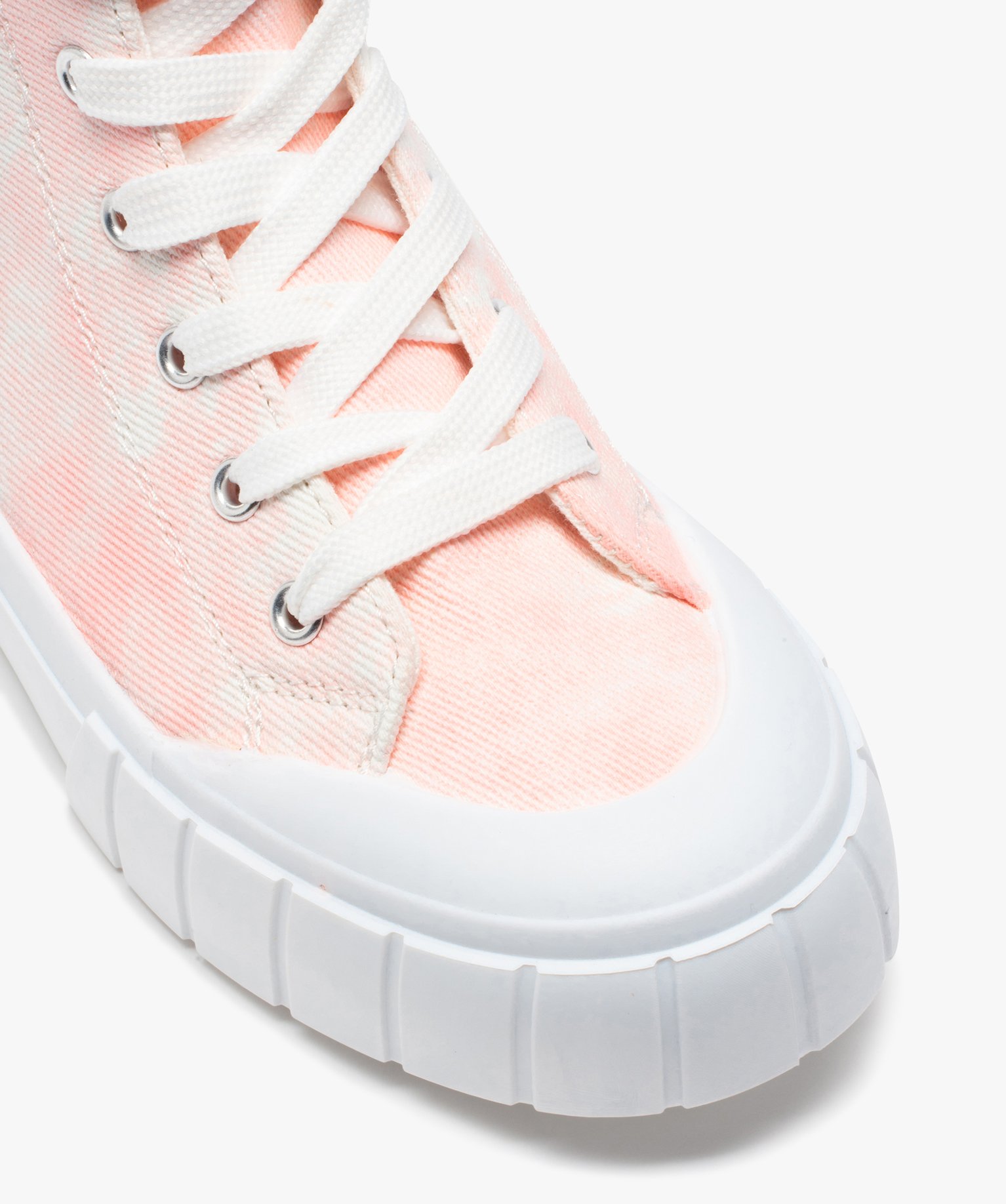 Baskets femme montantes en toile avec épaisse semelle rose | GEMO