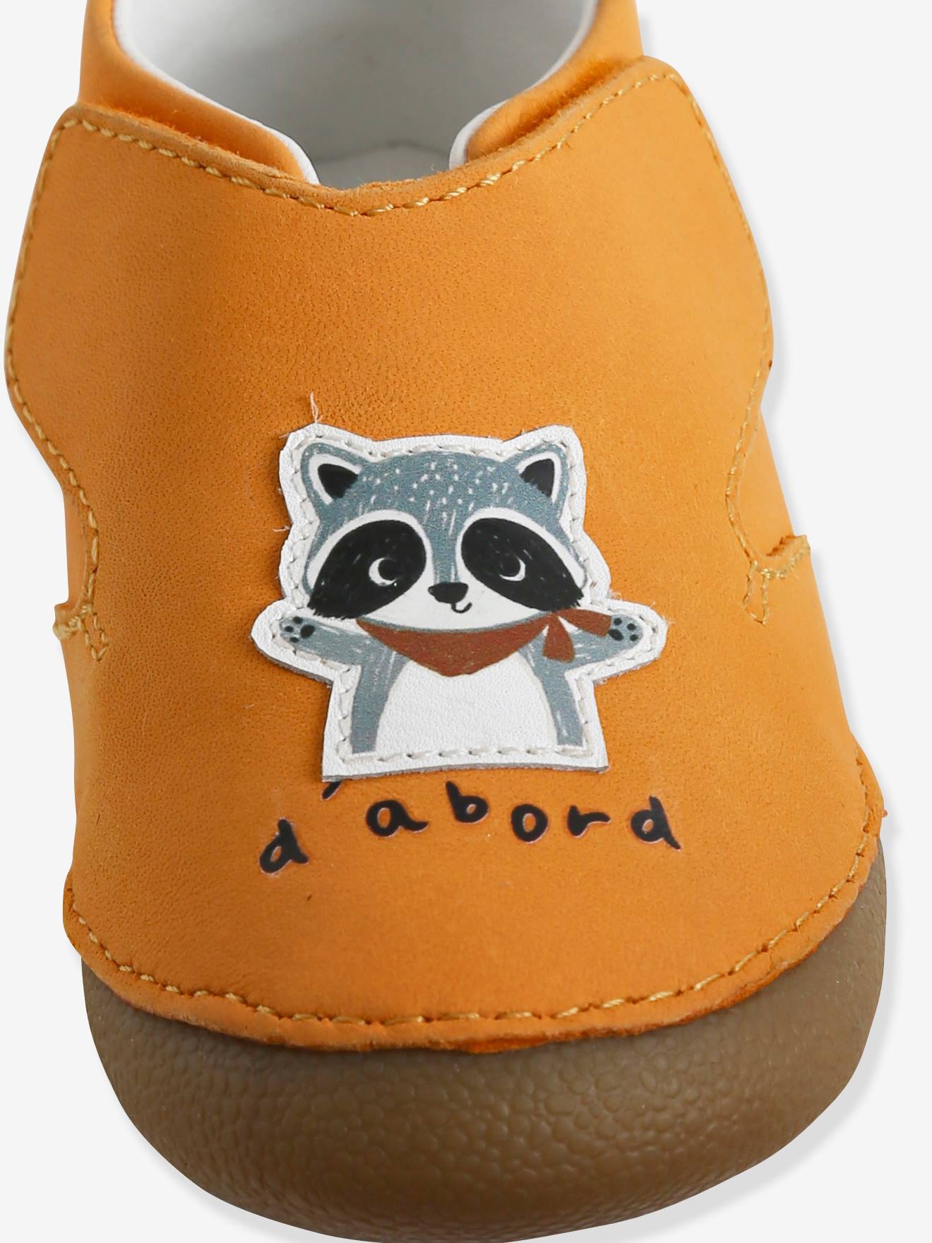 Chaussons scratché bébé en cuir souple jaune