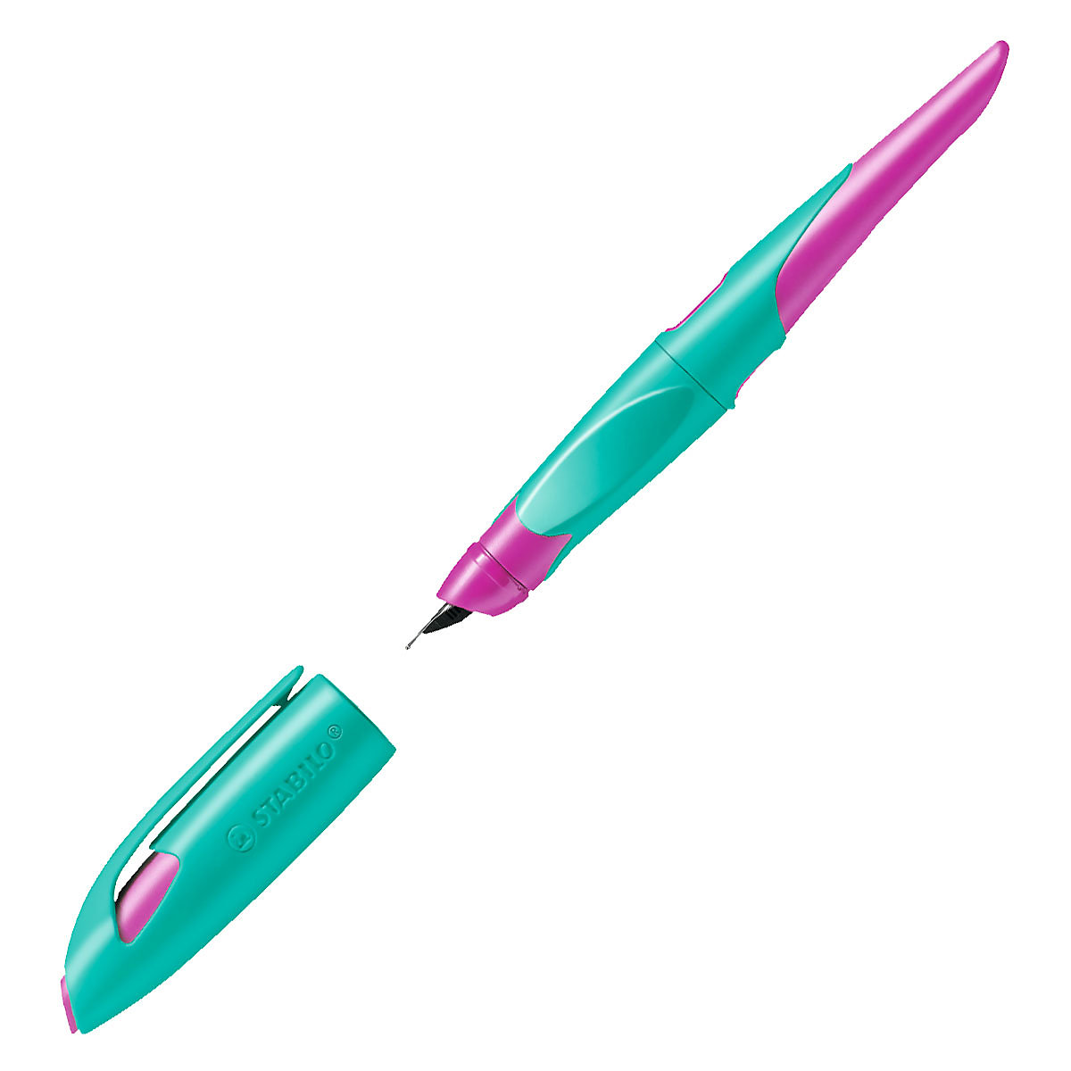 Schulfüller EASYbirdy Rechtshänder A-Feder türkis/neonpink , inkl. Patrone & Einstellwerkzeug