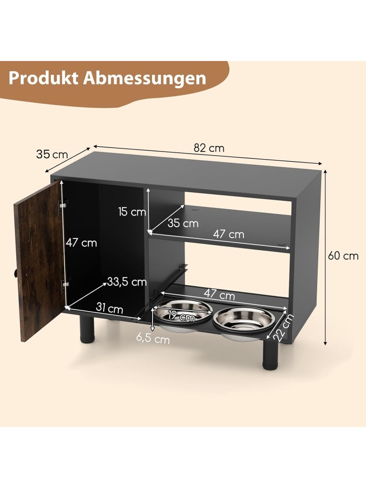 COSTWAY Futterschrank mit 2 Edelstahlnäpfen in Braun günstig kaufen onesize