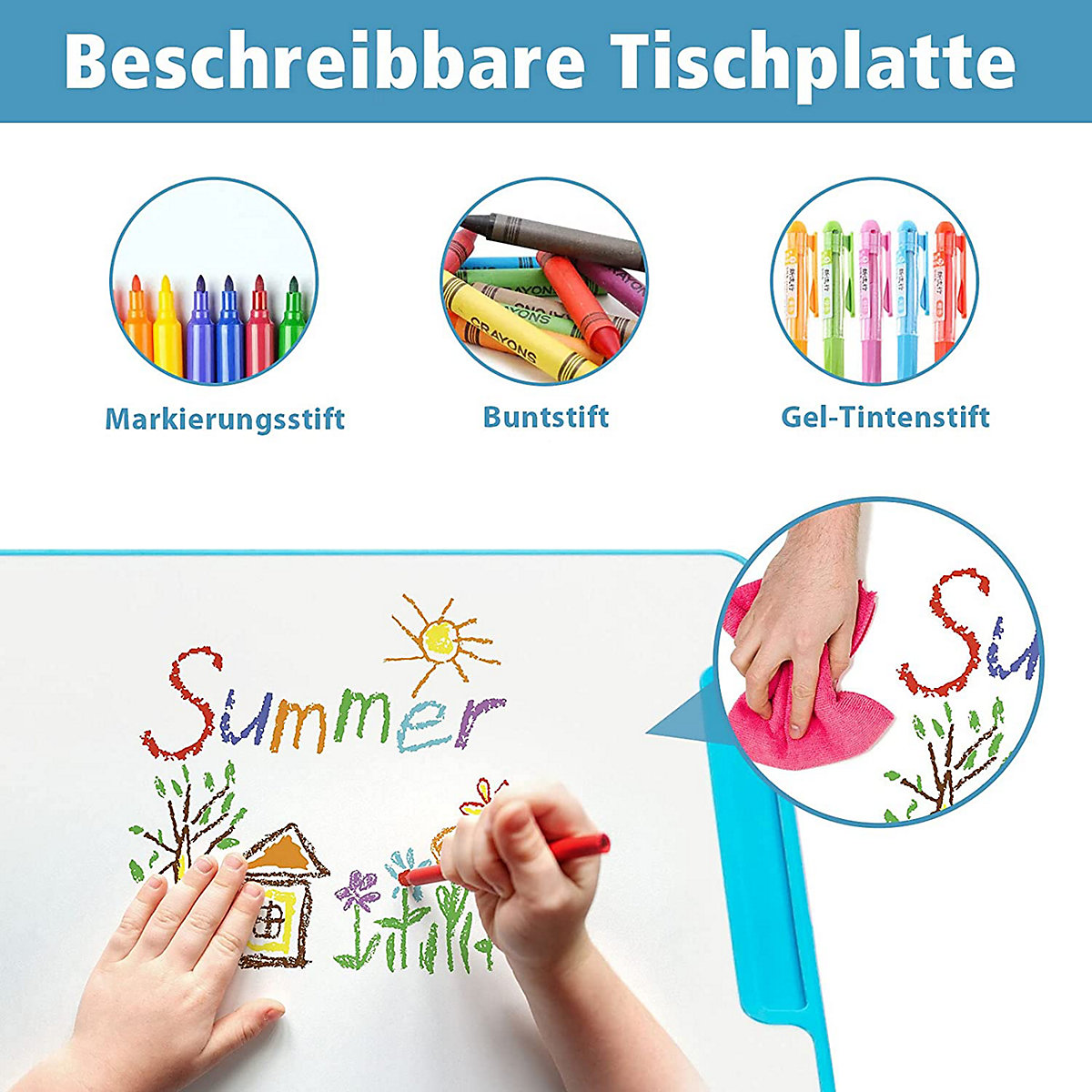 Kinderschreibtisch mit Licht & Bücherständer höhenverstellbar