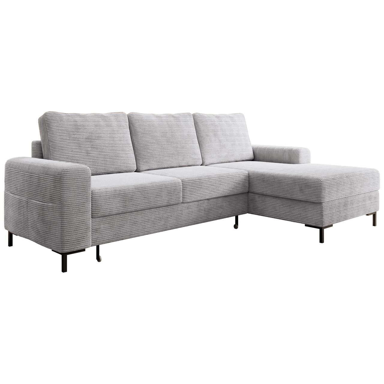 Möbel Punkt Ecksofa SAIGON Cord Grau mit Bettfunktion und Bettkasten Bett Sofa Schlafsofa Ottomane rechts