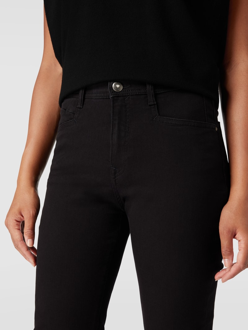 Jeans mit Label-Patch aus Leder Modell 'Carola' in schwarz