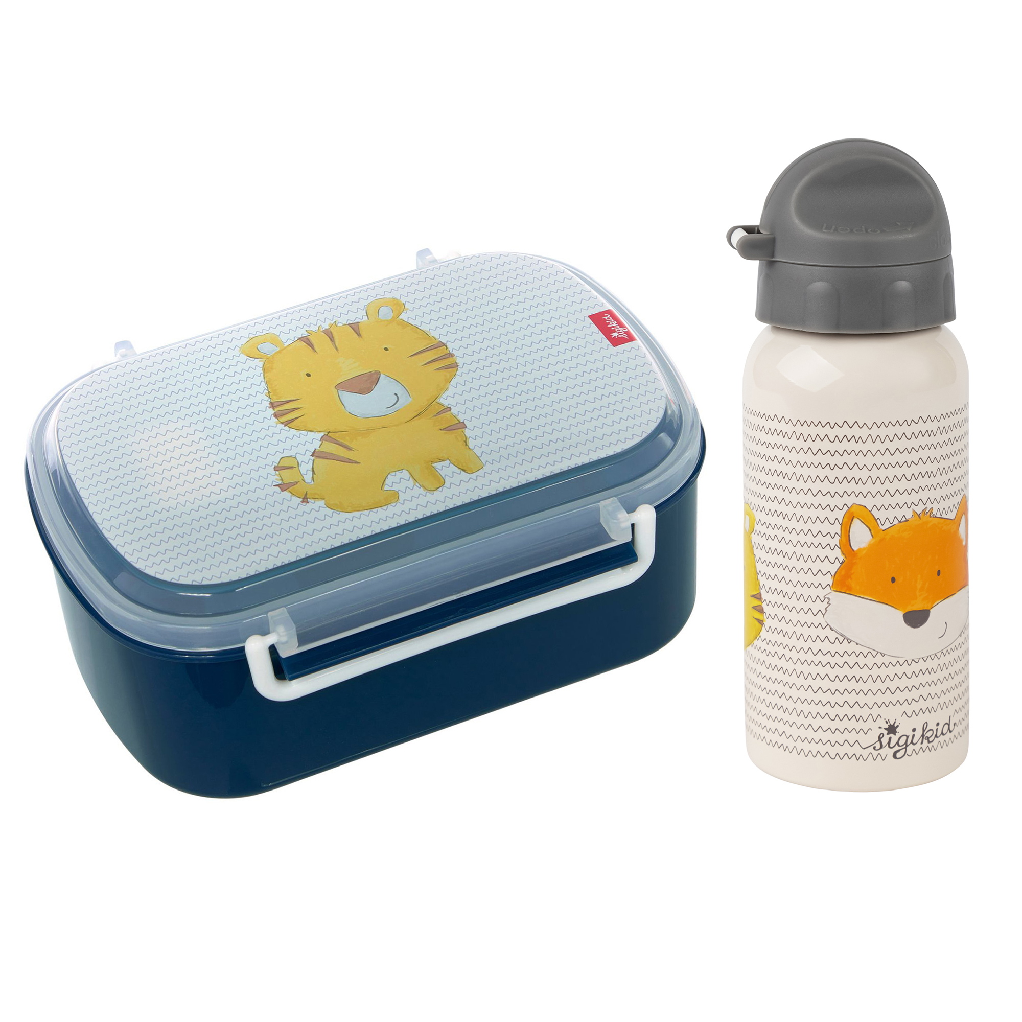 Kinder Set Edelstahl-Trinkflasche und Brotbox Tiger, bla