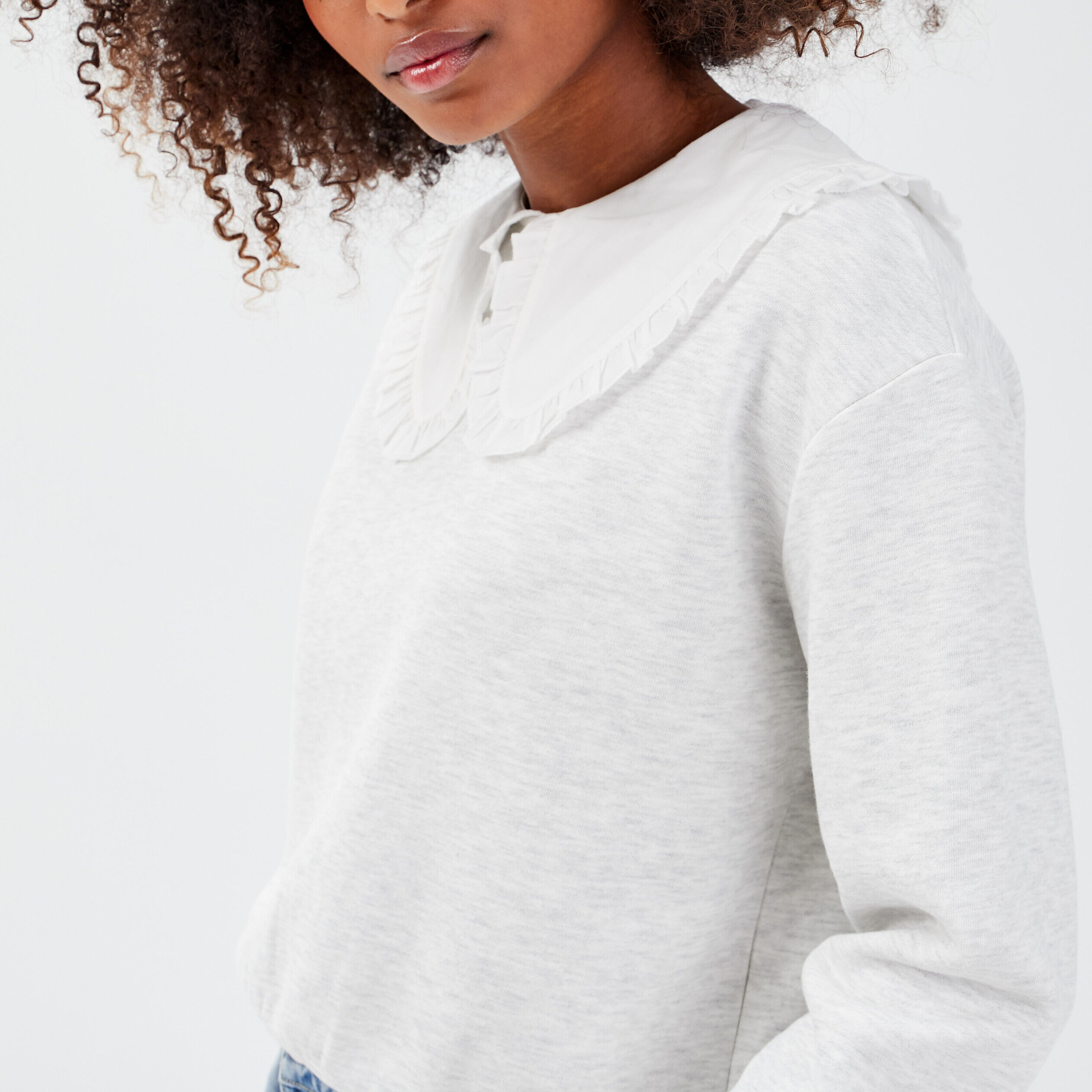 Sweat avec col claudine gris clair femme | Cache Cache