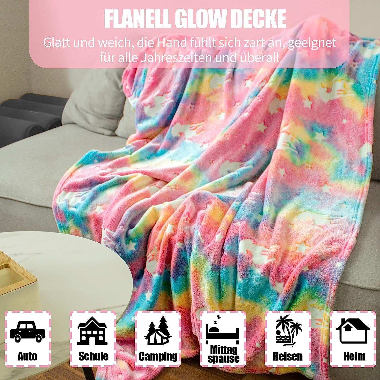 Kinderdecke Kinder Glow In The Dark Decke 150×130cm Einhorn, DRSEON