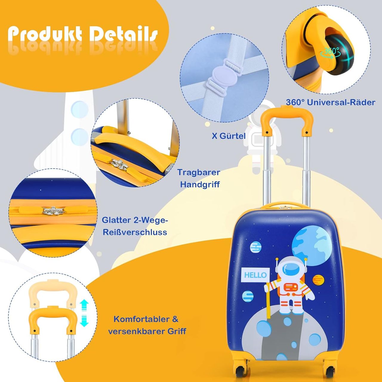 Costway 2tlg Kinderkoffer   Rucksack, Kindertrolley aus Kunststoff