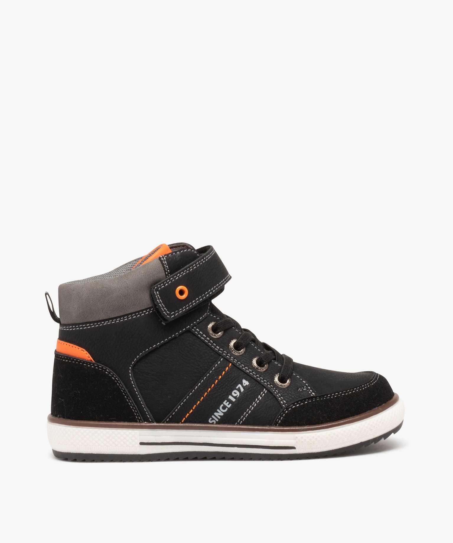 Basket mid-cut fermeture scratch avec surpiqres Garçon noir | GEMO