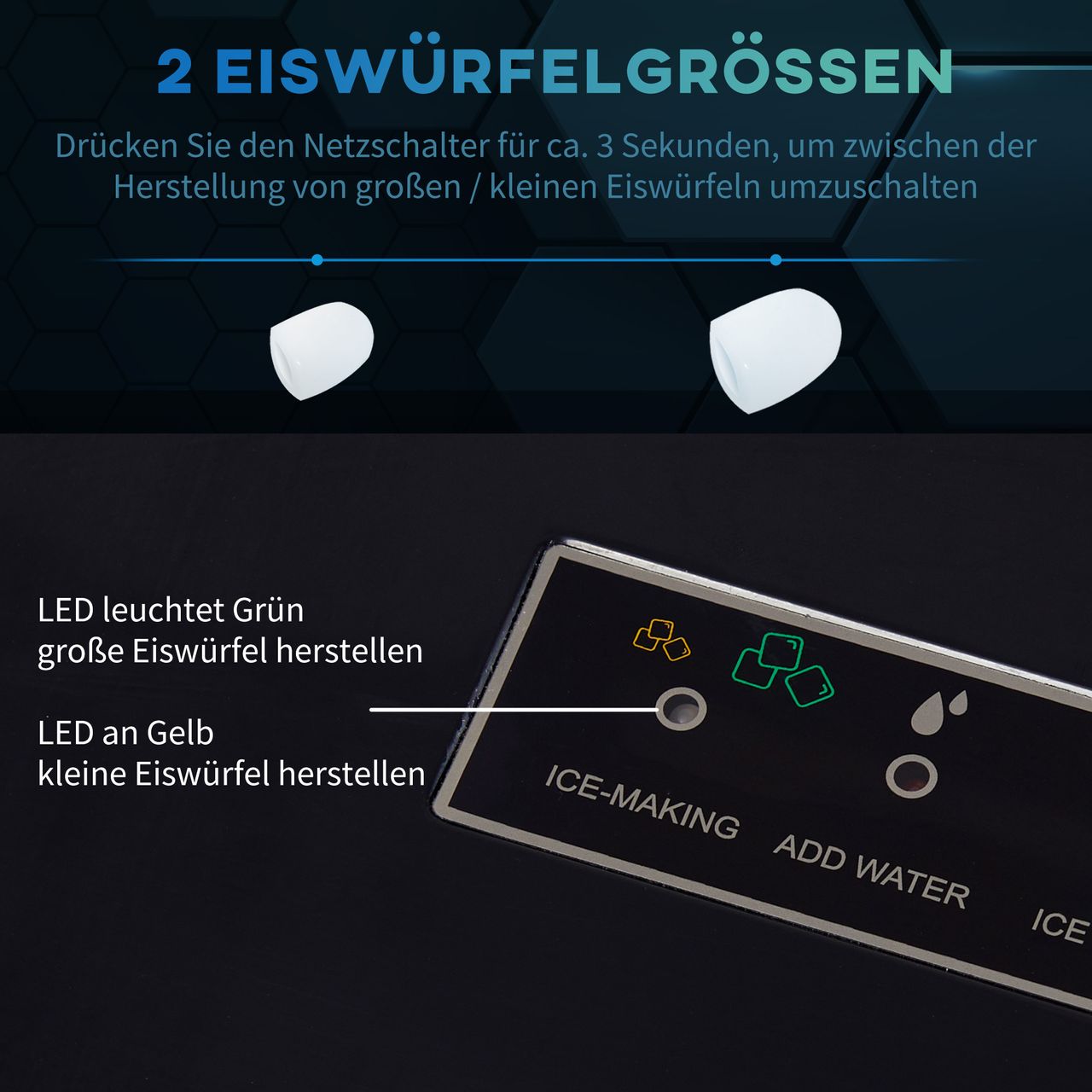 HOMCOM Eiswürfelmaschine, 15 kg/24h 1,6 L Eiswürfelbereiter Ice Maker Schwarz