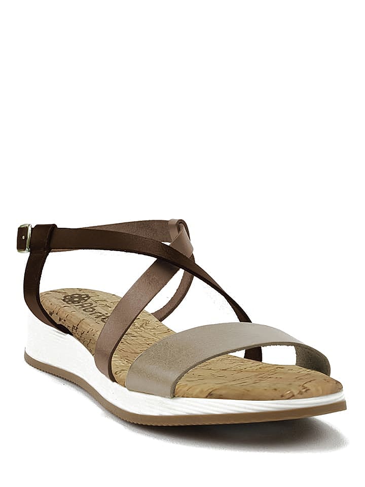 Abril Flowers Leder-Sandalen in Hellbraun günstig kaufen 38