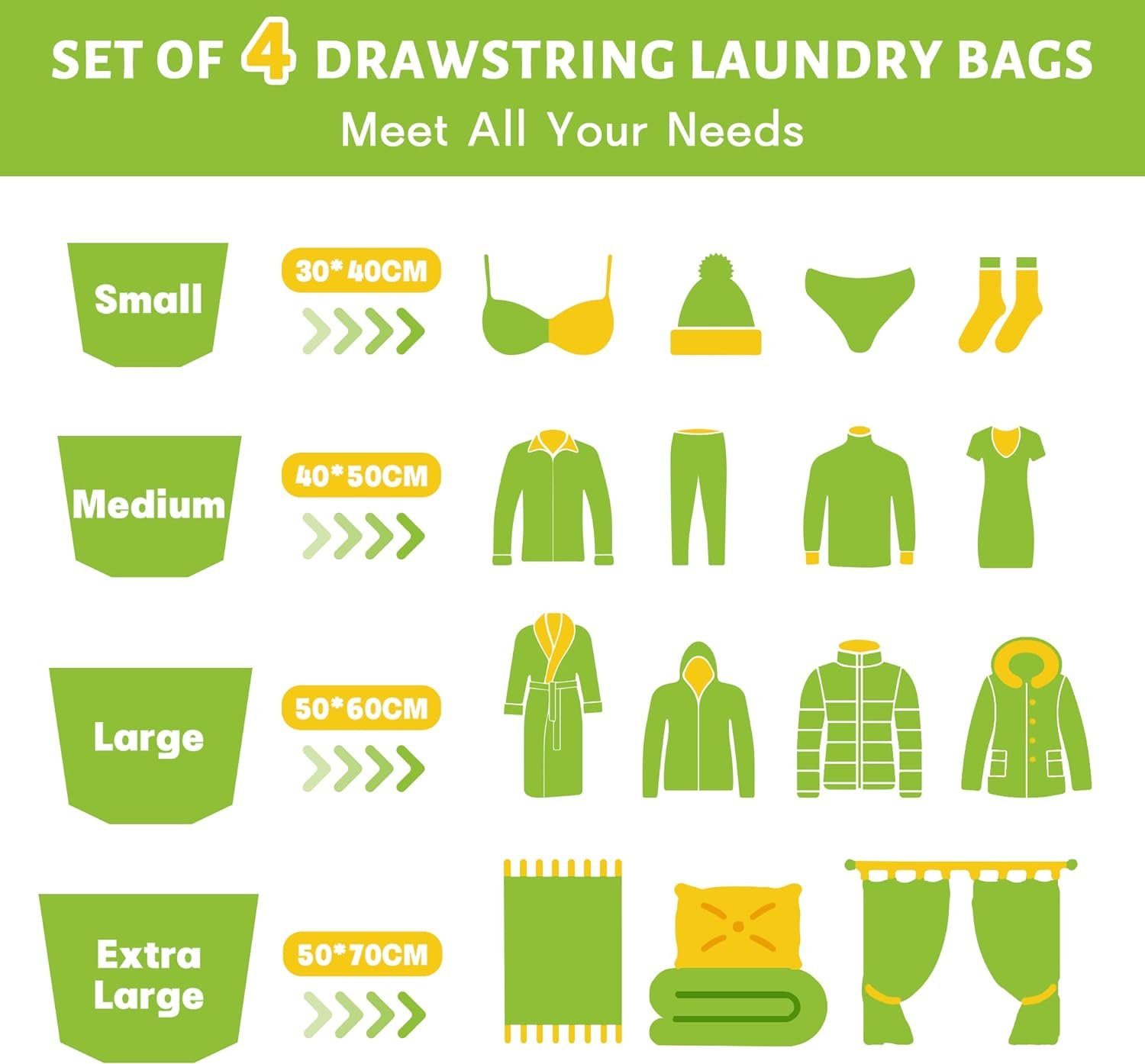 ASLENY Wäschenetz 4 Stücke Waschsack für die Waschmaschine mit Kordelstopper,(4-St), Geeignet für Unterwäsche, Babykleidung, Socken und Kaschmir.