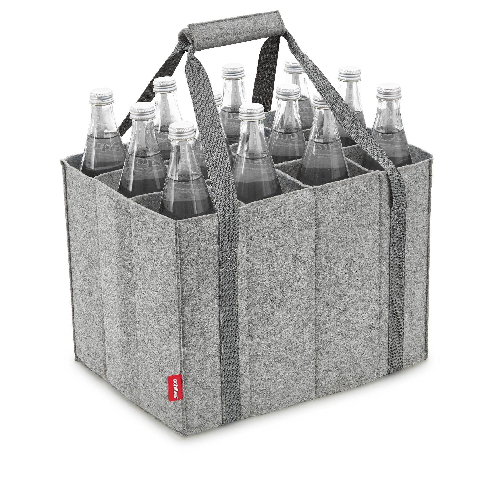 achilles Flaschenkorb Flaschentasche mit 12 Fächer, Auch für 1,5 Liter Flaschen, Flaschen Tasche aus Filz, 100% recycelt 36 cm x 27 cm x 27 cm