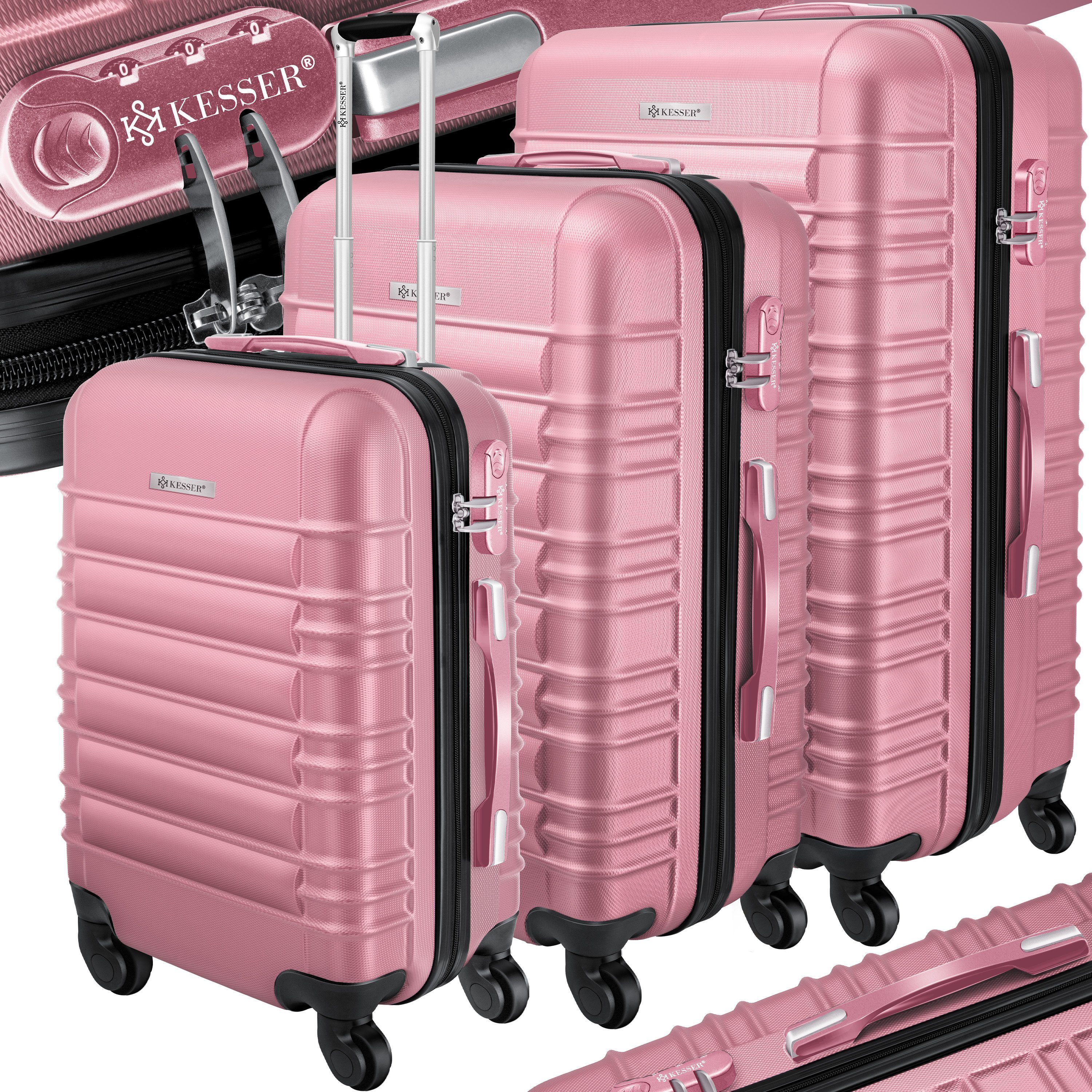 KESSER Kofferset, 4 Rollen, (3 tlg), 3tlg. Hartschalenkofferset Hartschalenkoffer Reisekoffer Set