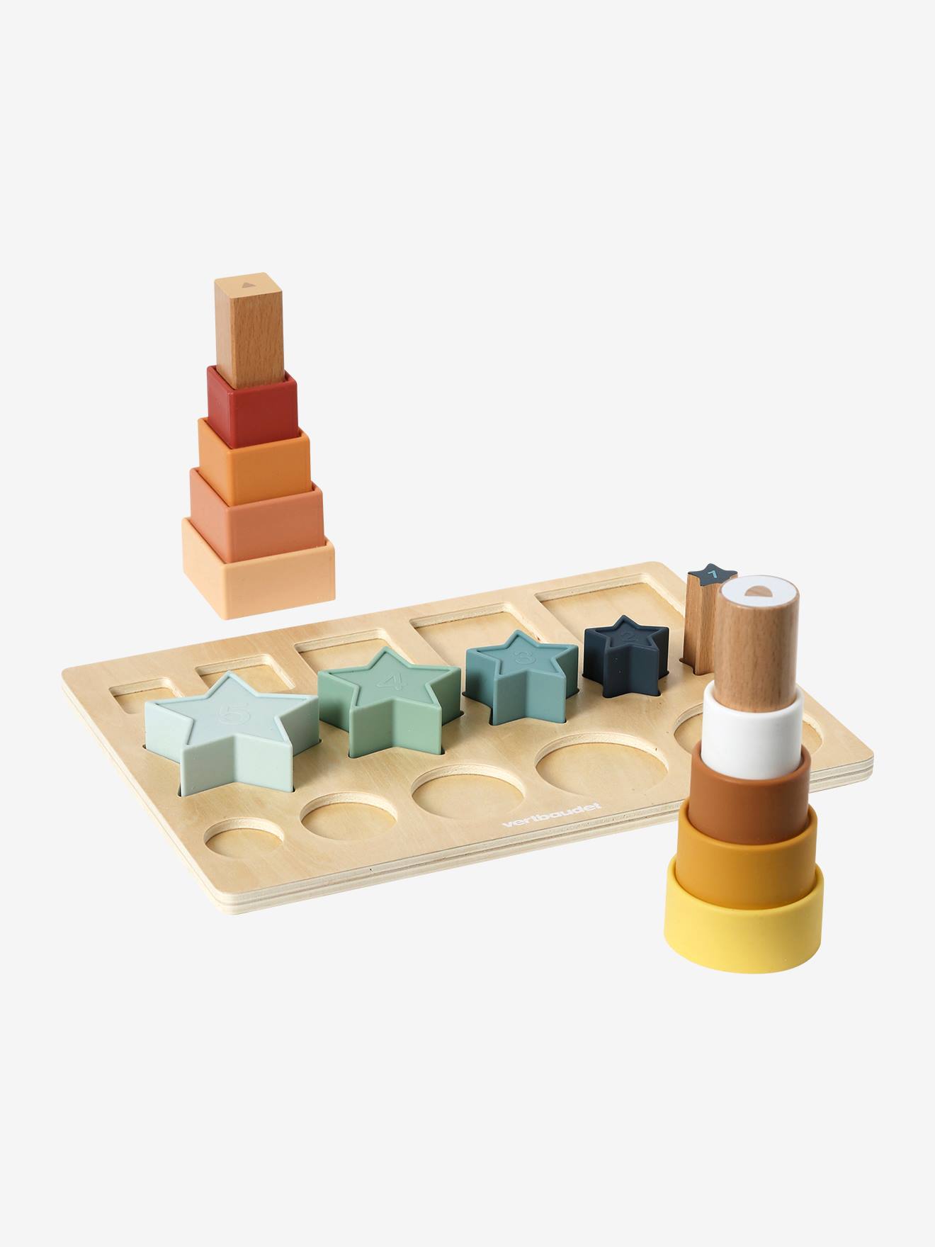 Vertbaudet Baby Formen-Puzzle, Silikon/Holz FSC - mehrfarbig