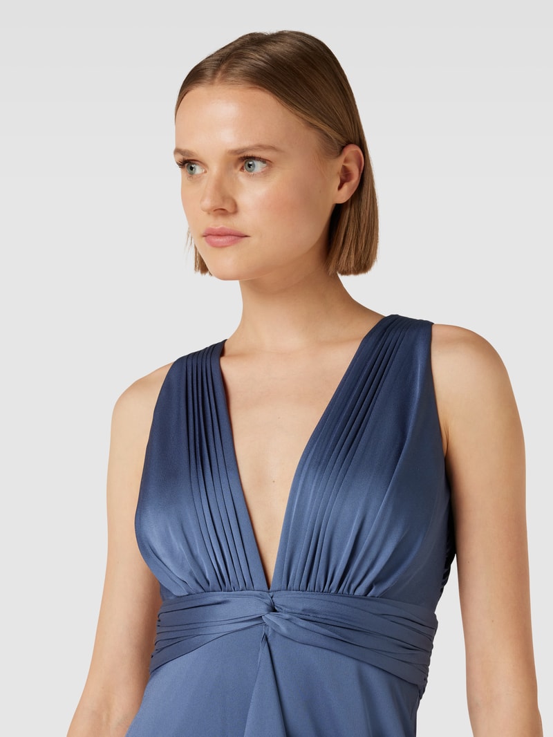 Abendkleid mit V-Ausschnitt in rauchblau