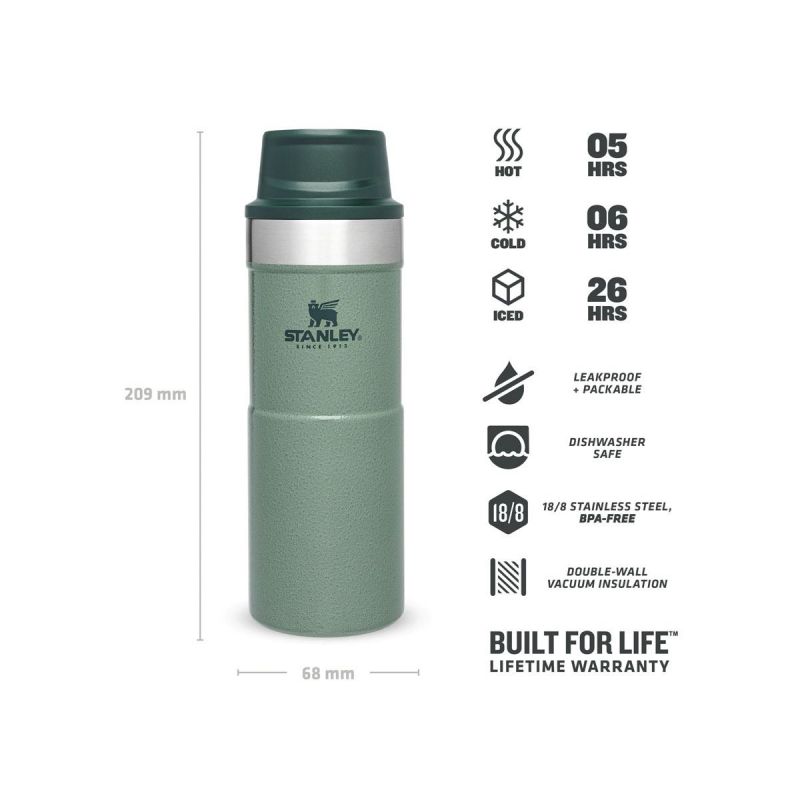 Stanley Thermoflasche, Classic Trigger-Action Travel Mug 12oz \/ 350ml Hammertone Green