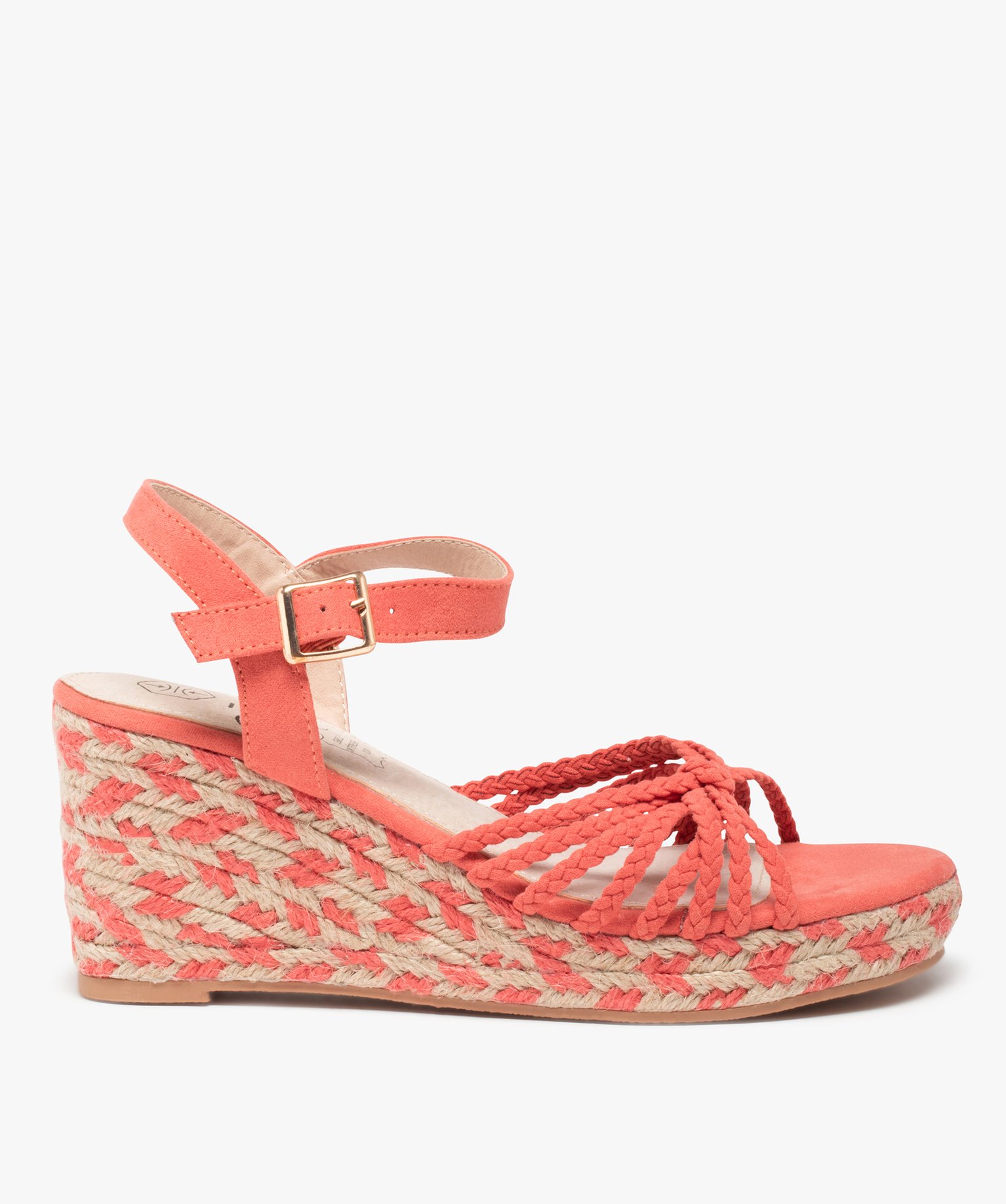 Sandales femme compensées à fines brides tressées rose | GEMO