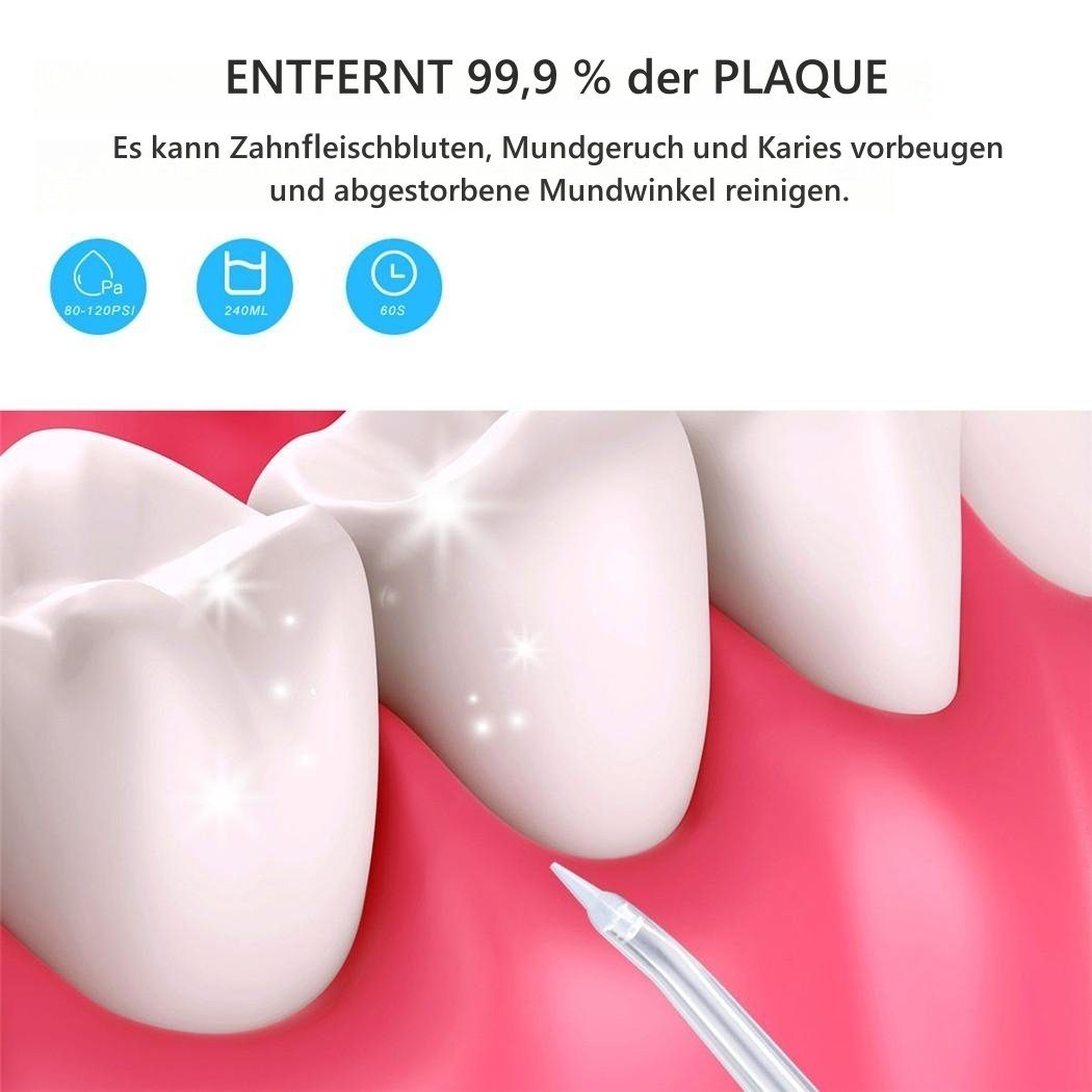 CkeyiN Munddusche Elektrische Munddusche mit kieferorthopädischer Düse, Aufsätze: 4 St., 3 Intensitätsstufen