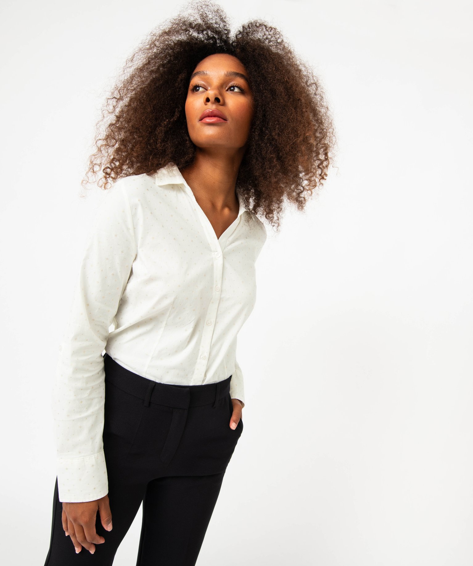 Chemise à manches longues à motifs pailletés femme blanc | GEMO