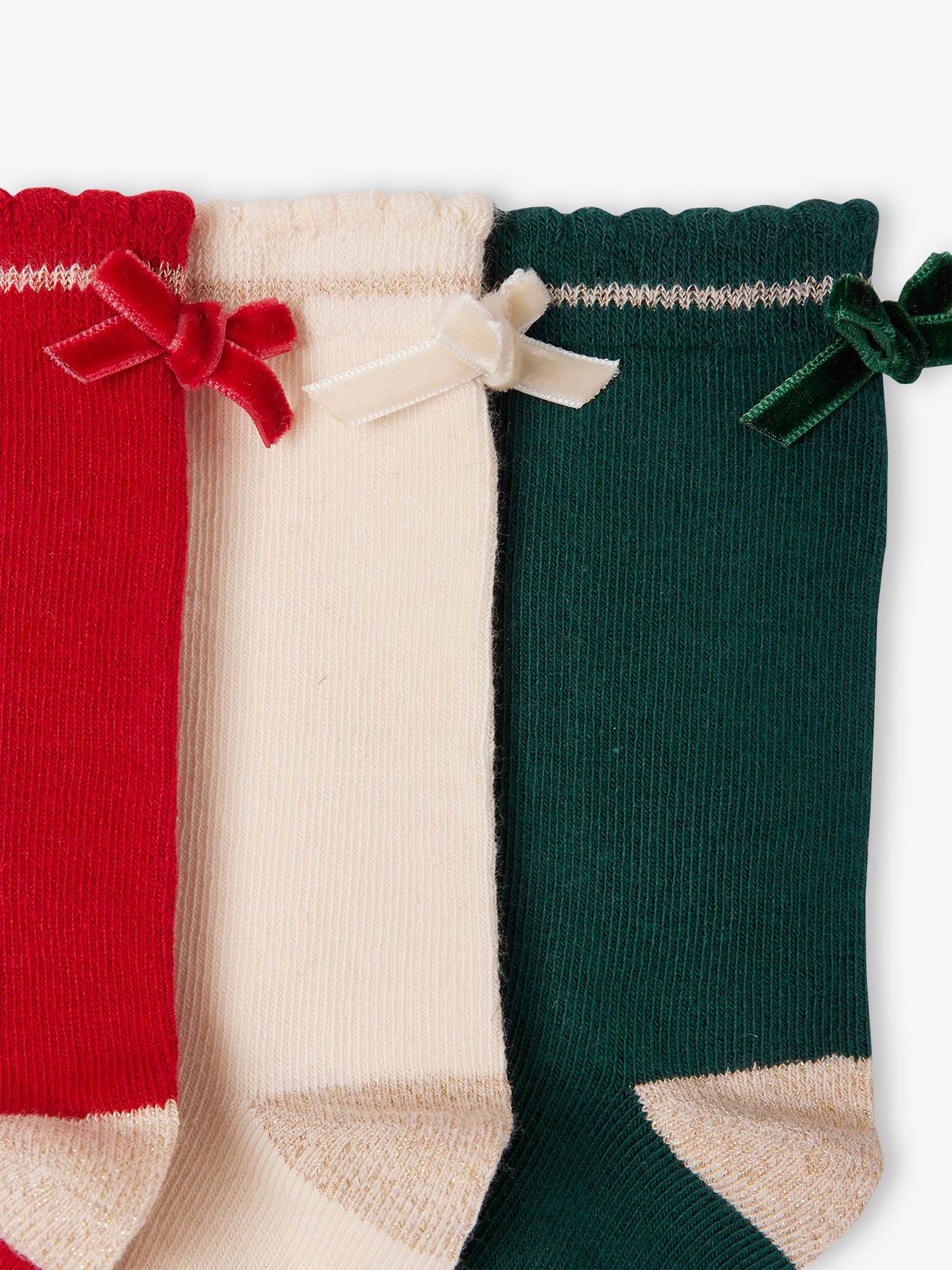 Vertbaudet Mädchen Weihnachts-Geschenkset: 3er-Pack Socken mit Schleife - rot