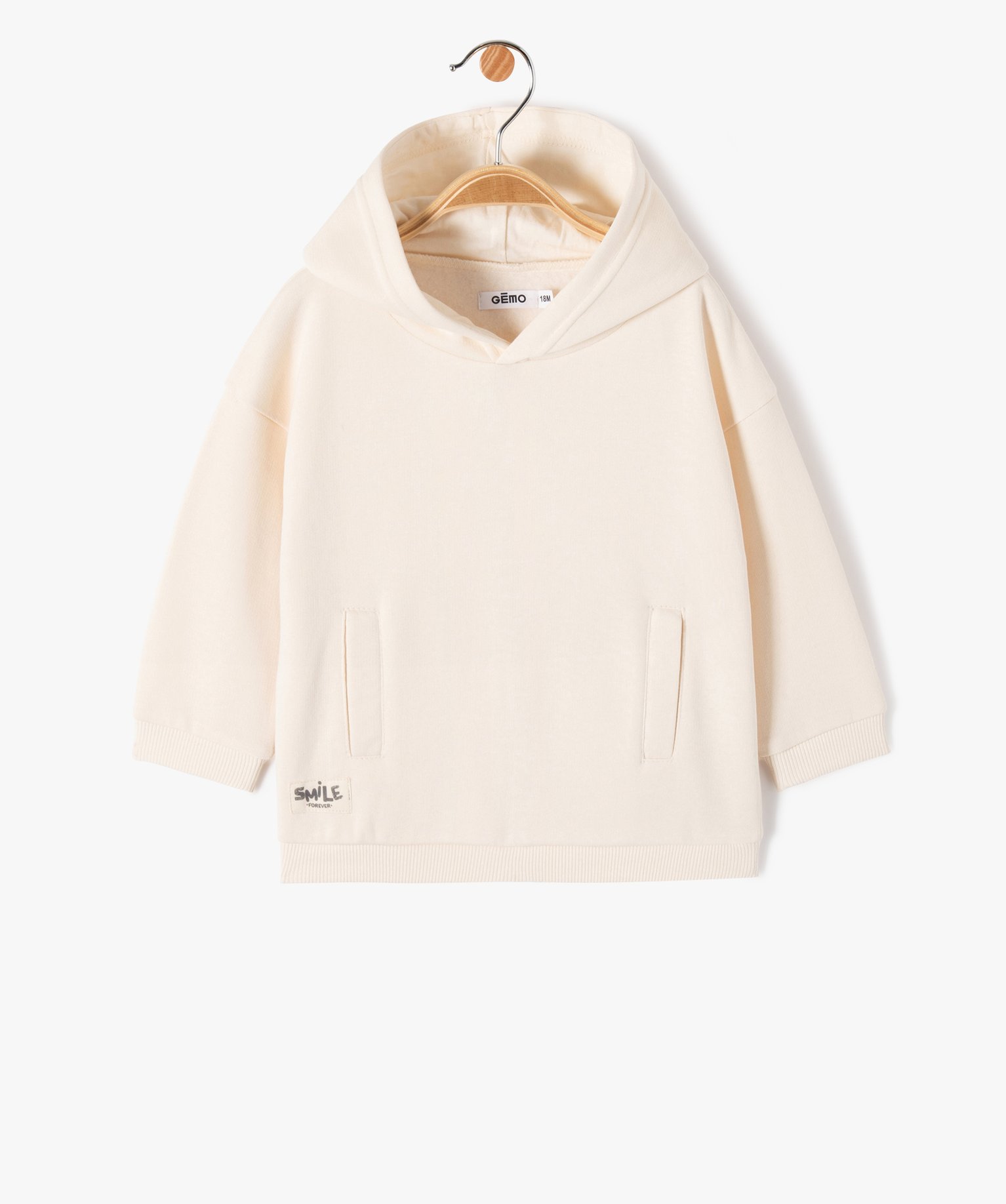 Sweat à capuche en molleton doux bébé Garçon ecru | GEMO