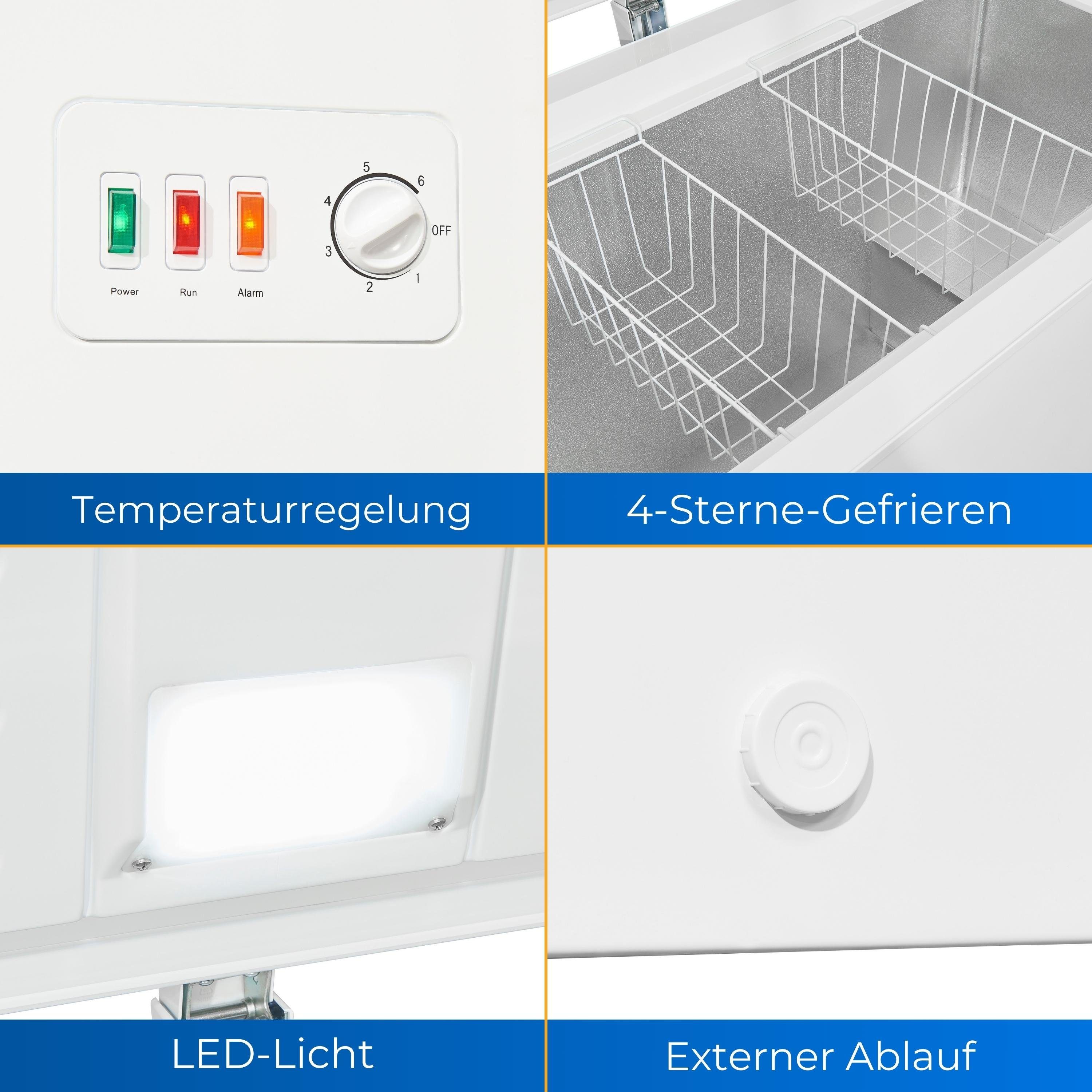 exquisit Gefriertruhe GT320-030D, 128.5 cm breit, 300 l, XXL-Gefriertruhe mit Thermostat und LED-Beleuchtung