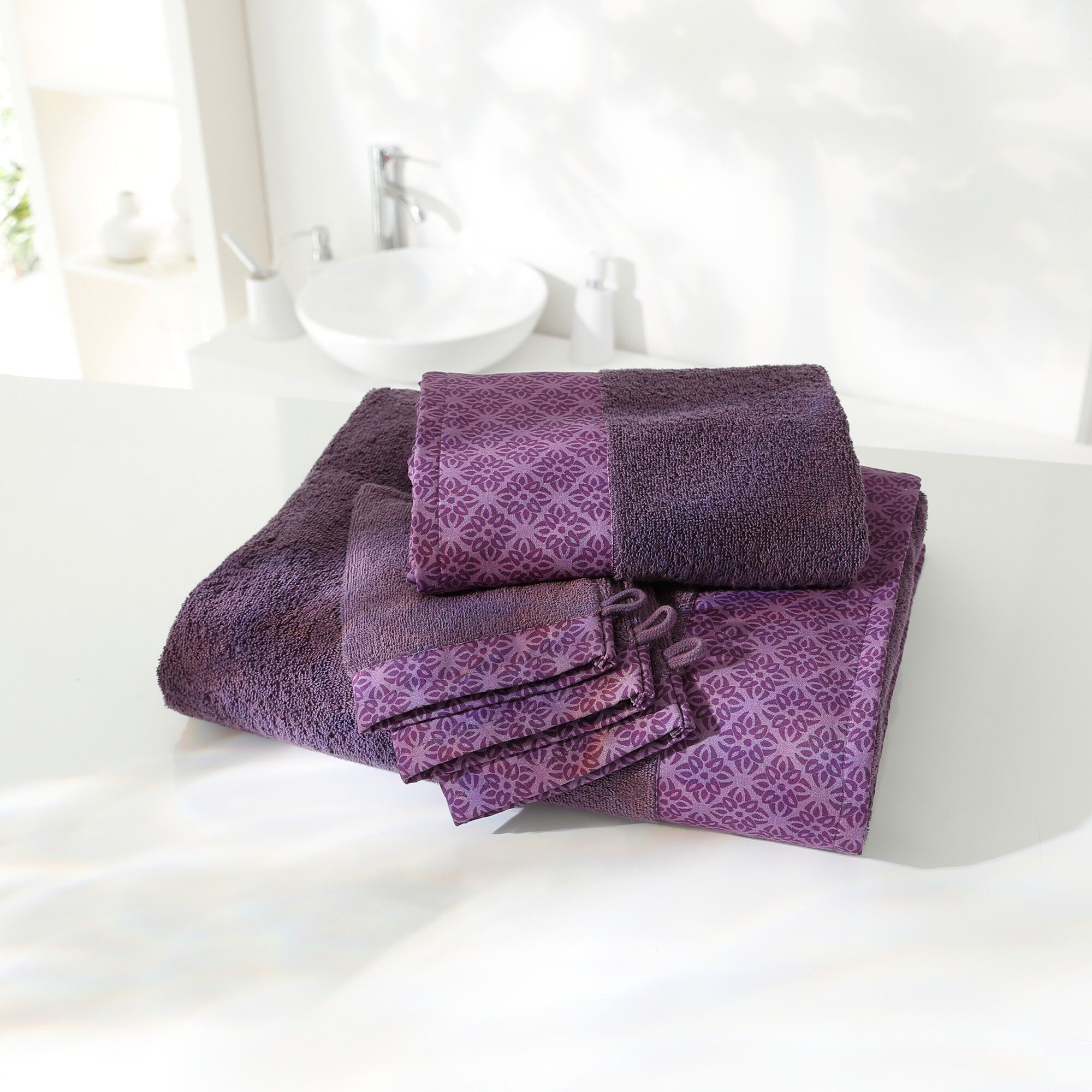 Éponge bouclette 420 g/m² liteau imprimé rosace