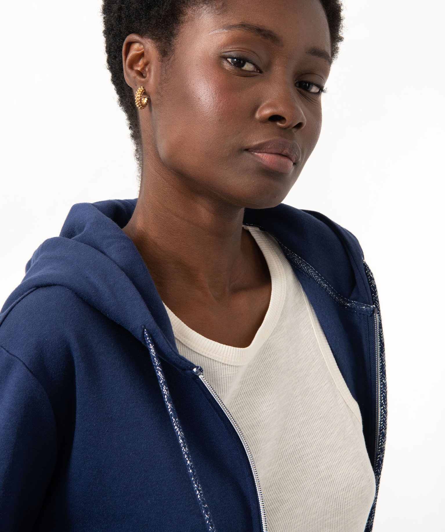 Sweat zippé à capuche avec intérieur molletonné femme bleu | GEMO