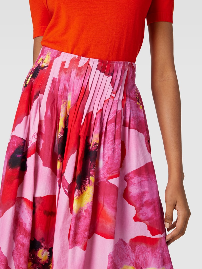 Midirock mit floralem Print in pink