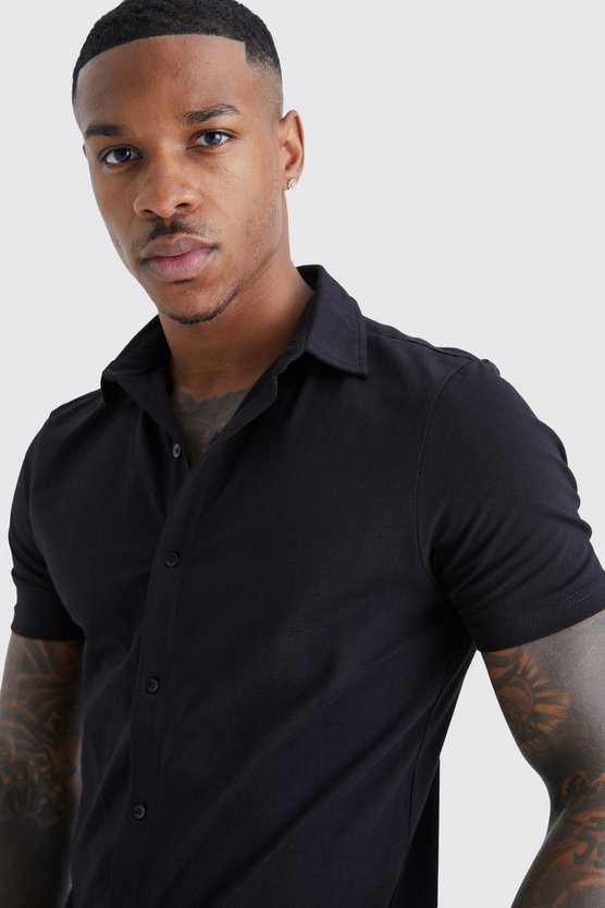 Kurzarm Muscle Fit Jersey-Hemd