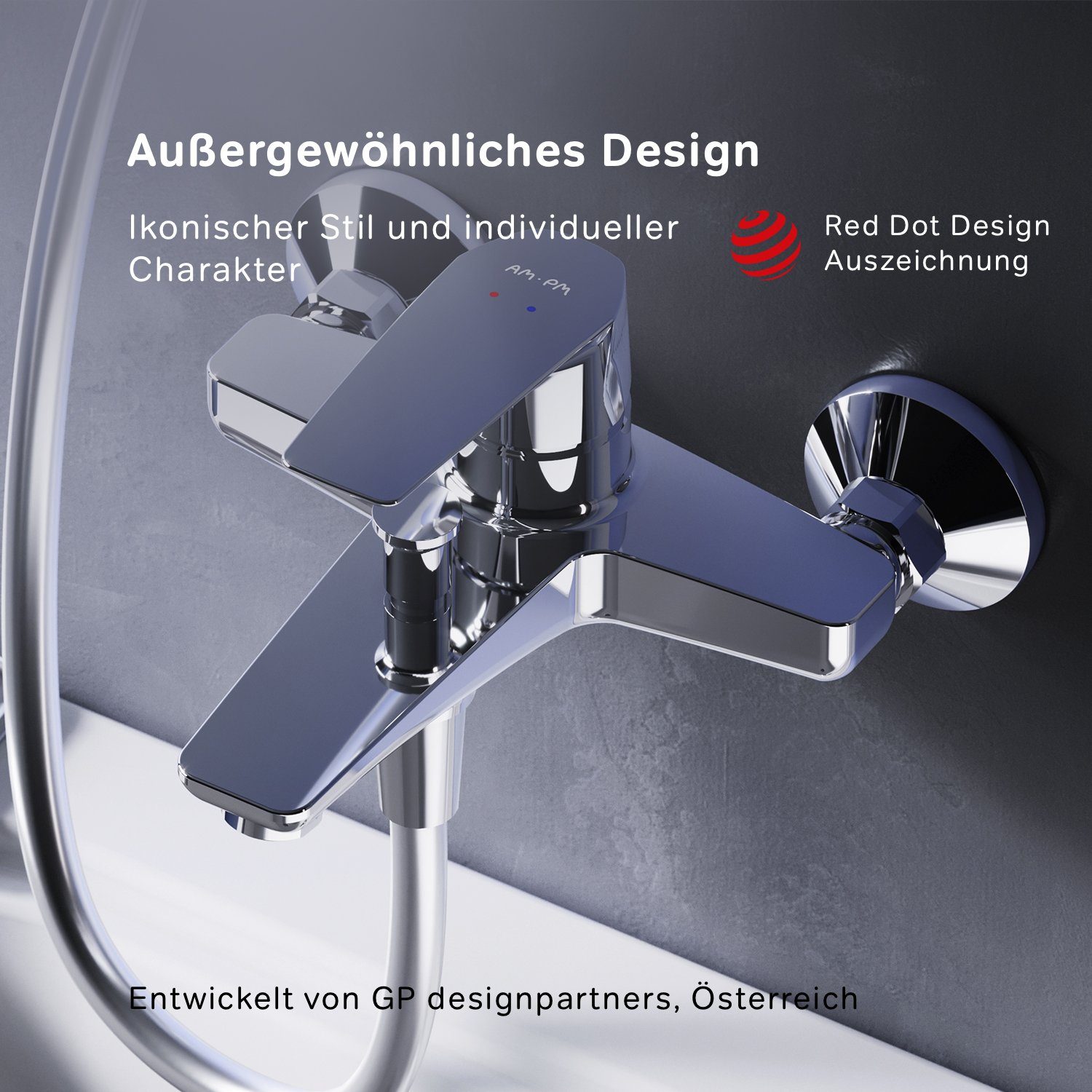 AM.PM Wannenarmatur Badewannenarmatur Gem Bad Armatur (Mischbatterie) Keramikkartusche 35mm, Mischbatterie Badewanne, Wasserhahn Bad