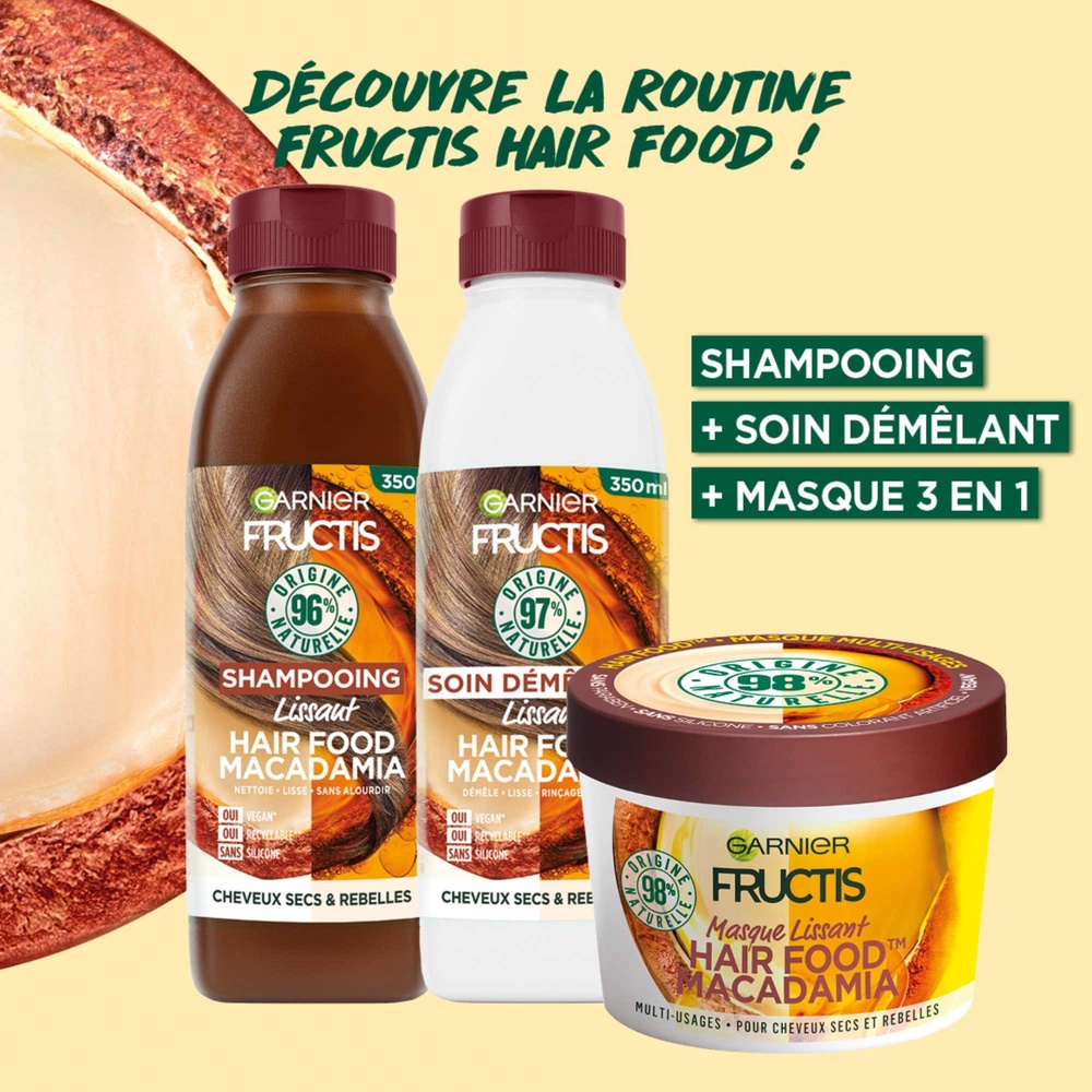 garnier Fructis Hair Food soin démêlant lissant à la macadamia pour les cheveux secs et rebelles