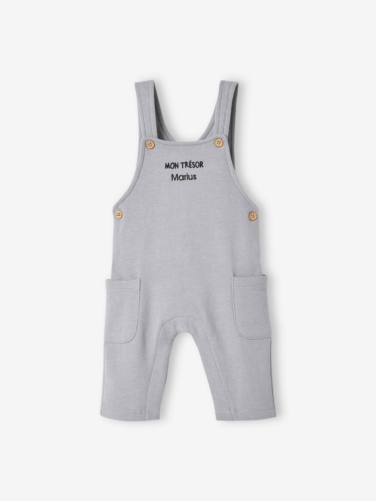 Vertbaudet Baby Set MON TRÉSOR: Shirt & Latzhose, personalisierbar Oeko-Tex - graublau