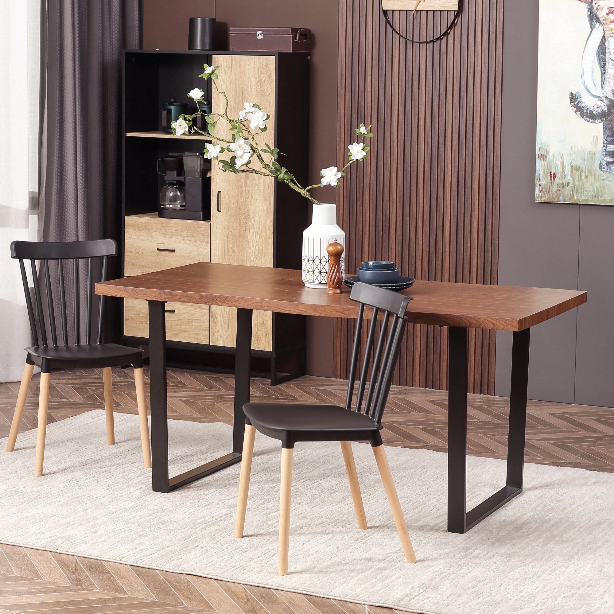 HOMCOM Esstisch Küchentisch im Industrie-Design, Braun + Schwarz (Küchentisch, 1-St., Esszimmertisch), mit rutschfeste Fußpads