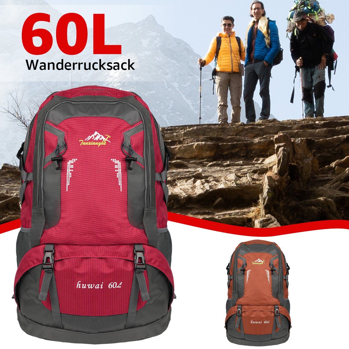 7Magic Wanderrucksack 60L XXL Rucksack Trekkingrucksack Reiserucksack Outdoorrucksack, Outdoor Daypack mit Hüftgurt, für Wandern, Klettern, Reisen Sport