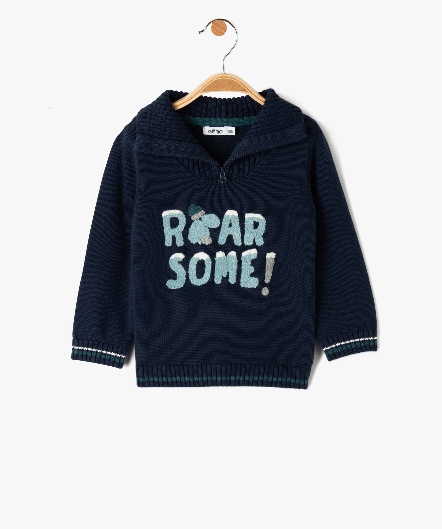 Pull bébé Garçon à col camionneur et motif bouclette marine | GEMO