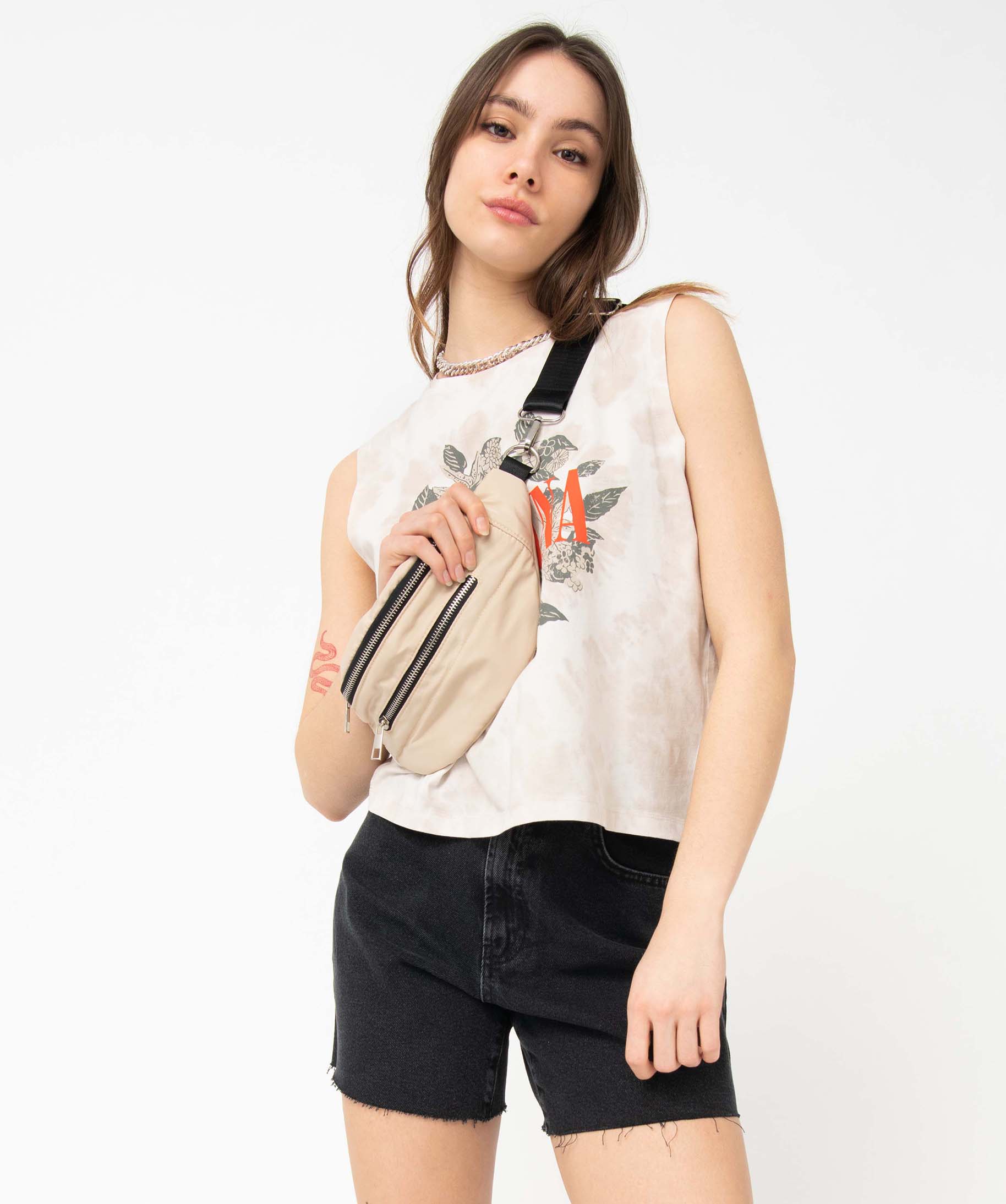 Sac banane femme en satin beige | GEMO