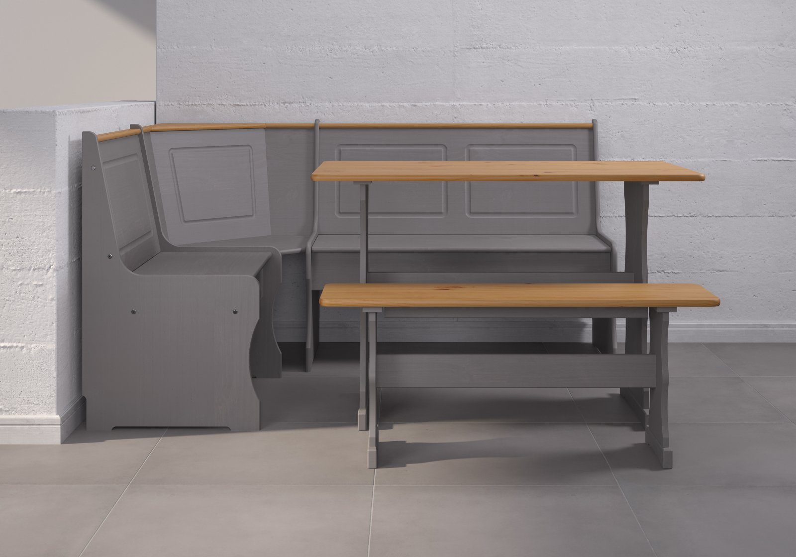 INTER-FURN Eckbankgruppe Paterno, (Komplett-Set Kiefer massiv, gewachst, 3-tlg., 3-teilig), inklusive Esstisch und Bank
